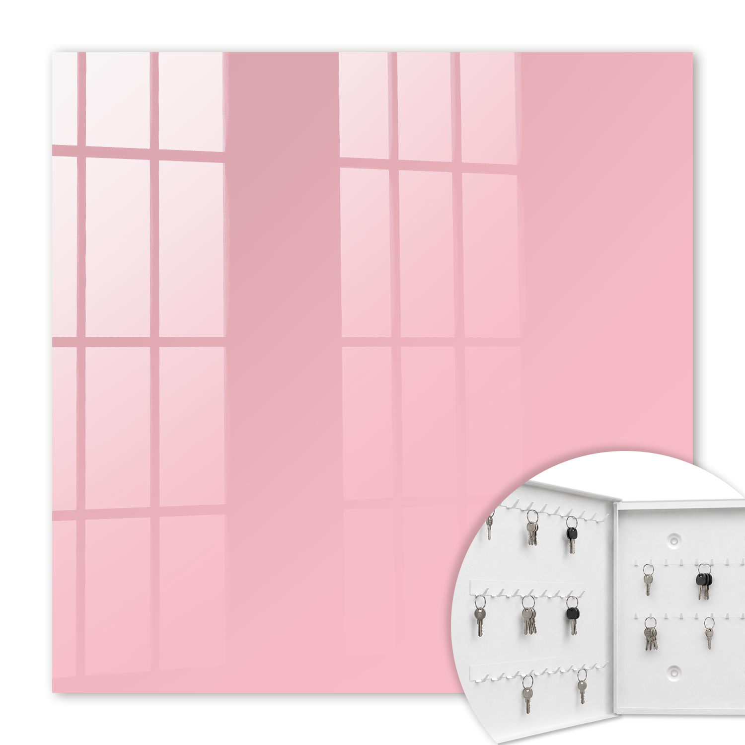 Armoire À Clés - (30 Cm X 30 Cm) - Boîte À Clés Murale - Coffret De Rangement Pour Clés - Couleur Blanche - Ouverture Vers La Gauche - Pour Maison Et Bureau - Rose Clair