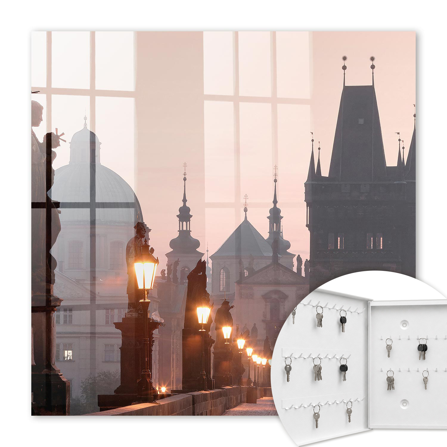 Armoire À Clés - (30 Cm X 30 Cm) - Boîte À Clés Murale - Coffret De Rangement Pour Clés - Couleur Blanche - Ouverture Vers La Gauche - Pour Maison Et Bureau - Pont Historique
