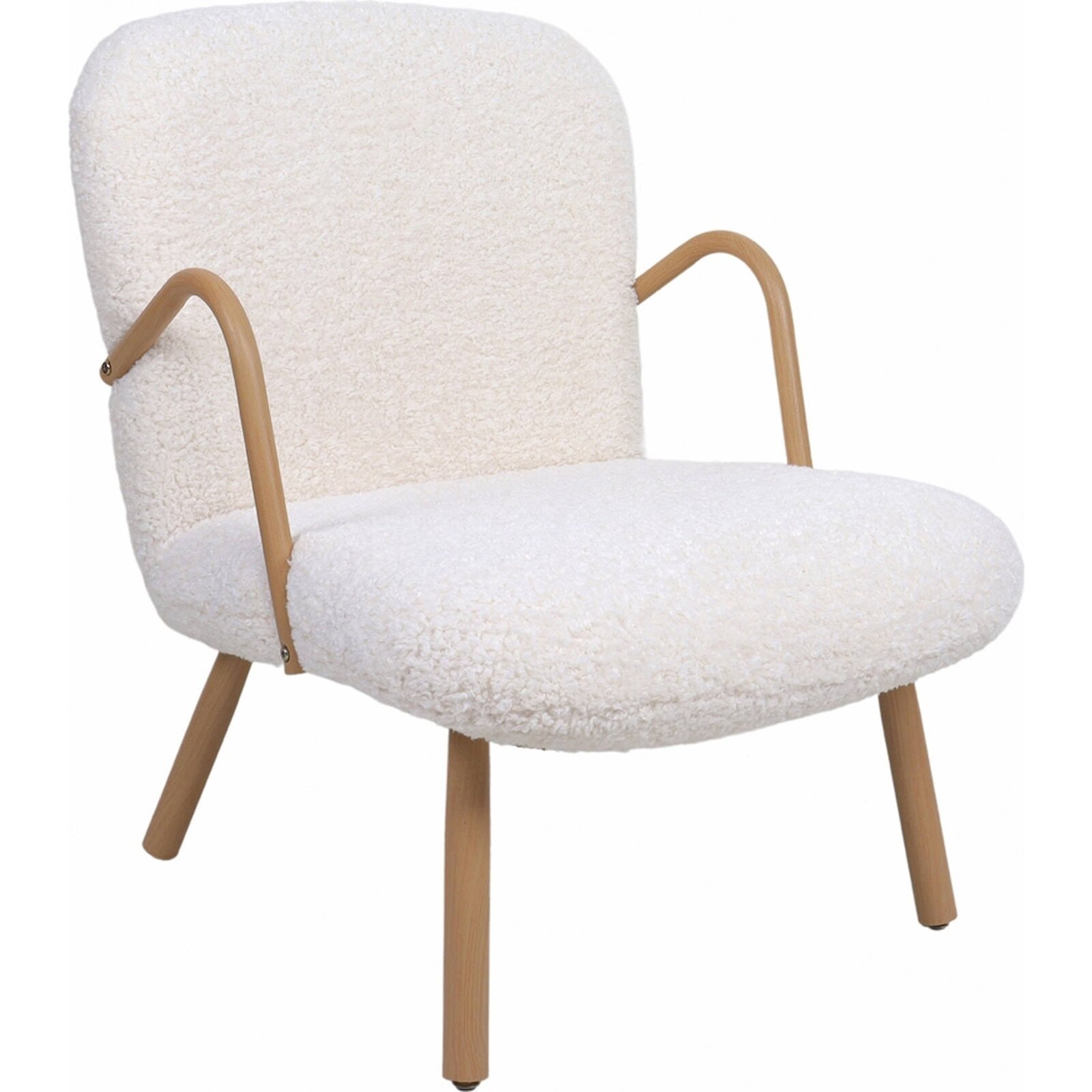 Fauteuil Relax Blanc Style Scandinave - Blanc Bouclette Et Bois Naturel