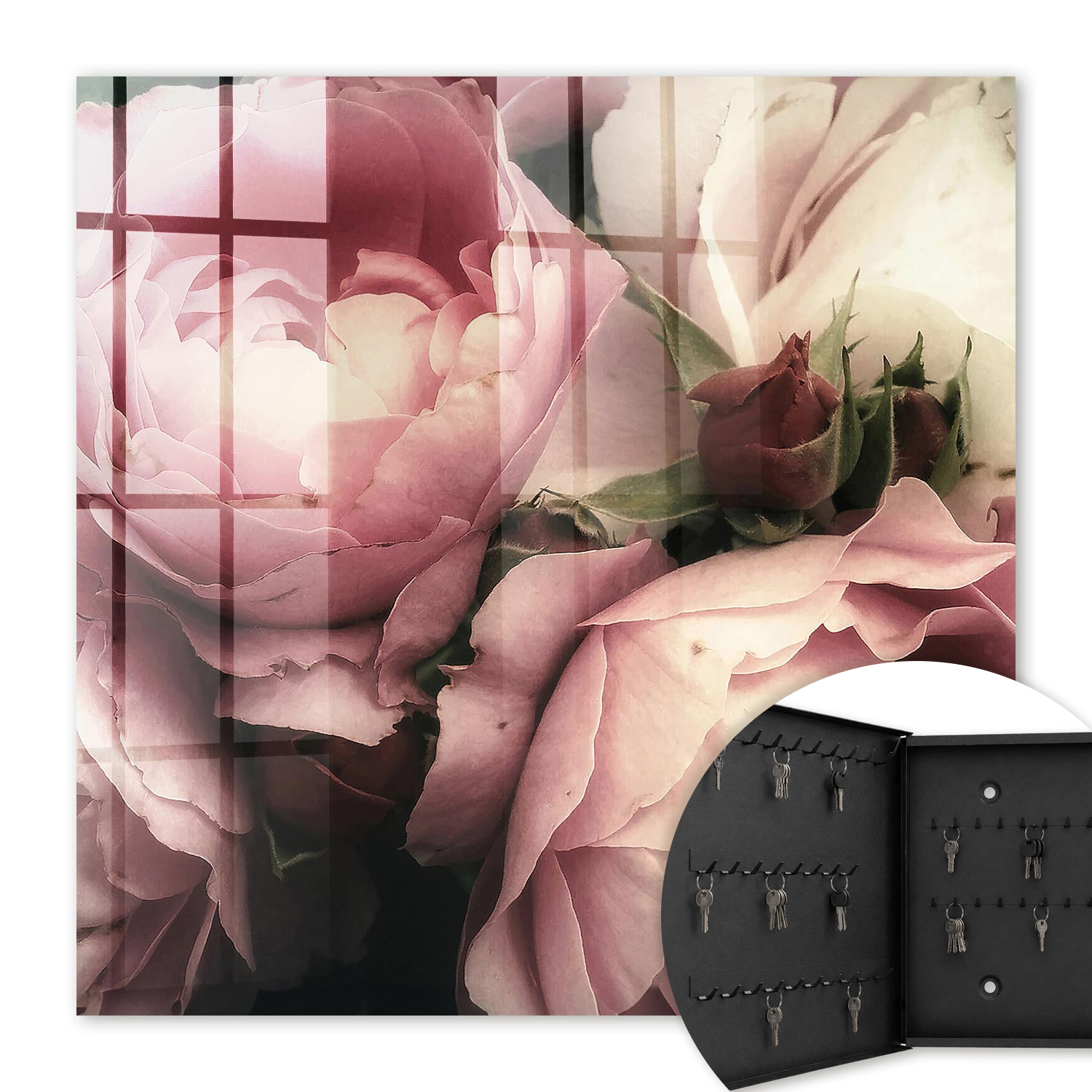 Armoire À Clés - (30 Cm X 30 Cm) - Boîte À Clés Murale - Coffret De Rangement Pour Clés - Couleur Noire - Ouverture Vers La Gauche - Pour Maison Et Bureau - Beauté De La Rose