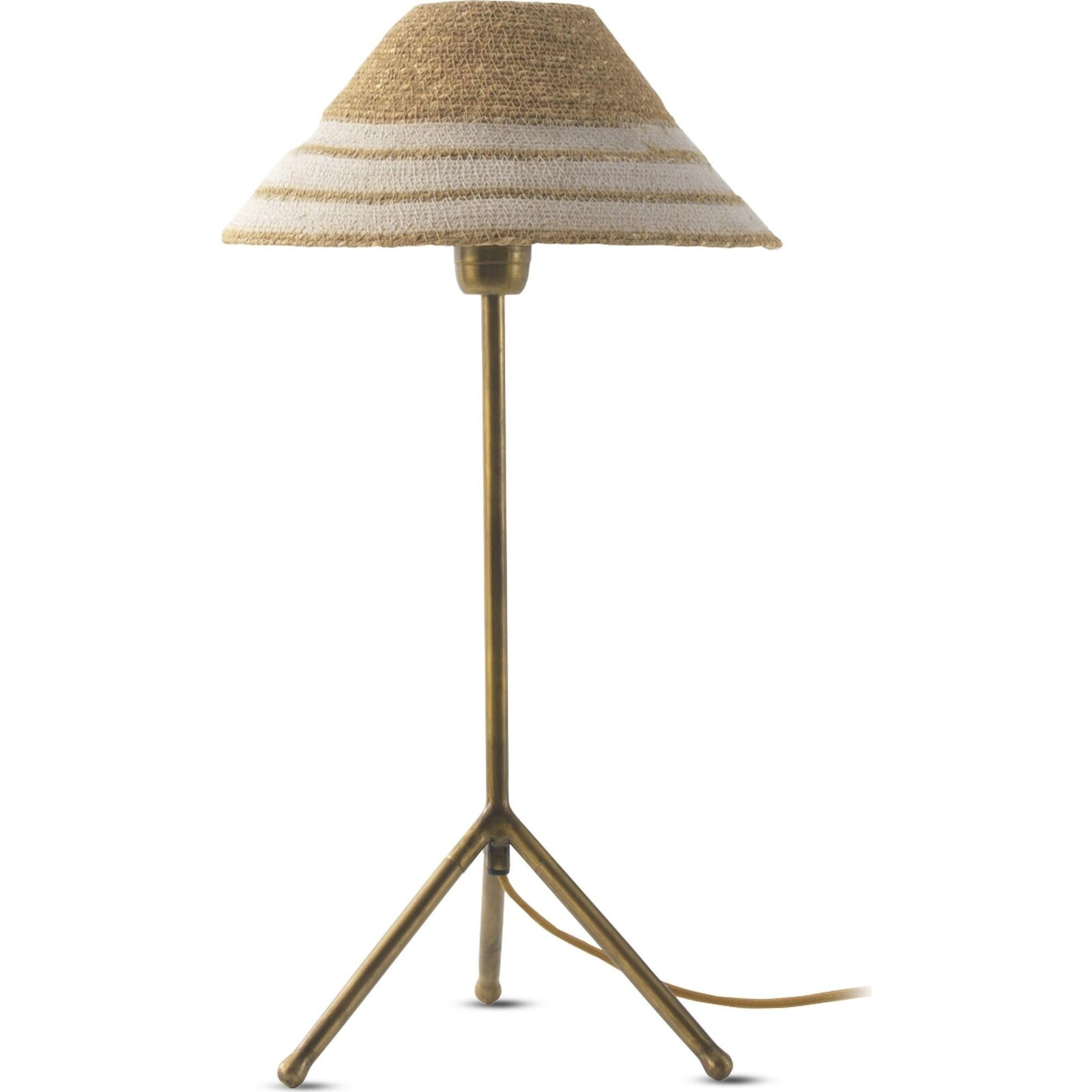 Lampe De Table Dorée À Abat Jour En Fibre Naturelle Tressée - Doré Et Fibre Naturelle Beige