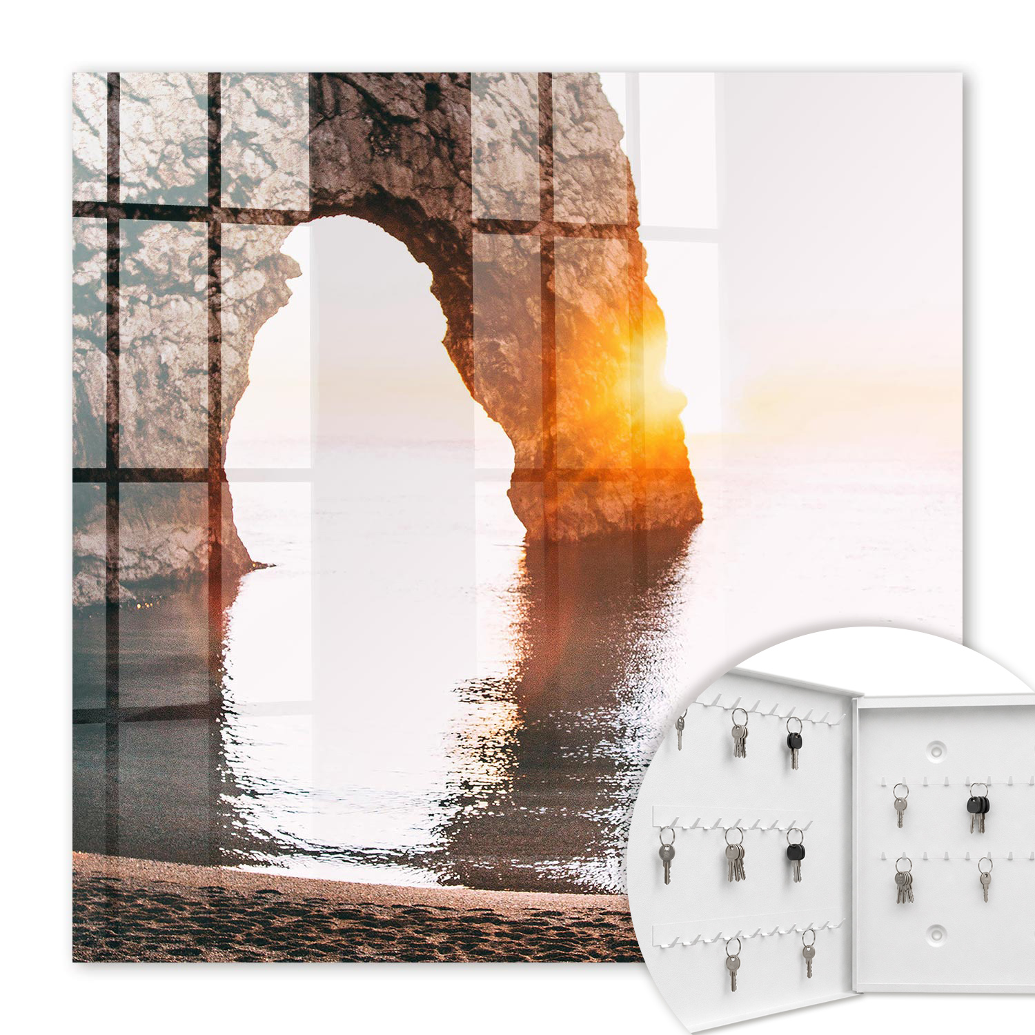 Armoire À Clés - (30 Cm X 30 Cm) - Boîte À Clés Murale - Coffret De Rangement Pour Clés - Couleur Blanche - Ouverture Vers La Gauche - Pour Maison Et Bureau - Arche Rocheuse