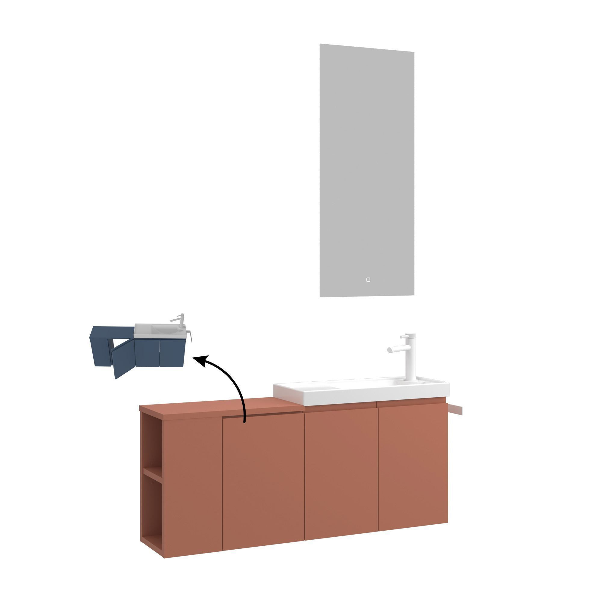 Meuble Avec Simple Vasque Et Miroir "ferla 110" - 110 X 22 X 45 Cm - Matte Cinnamon