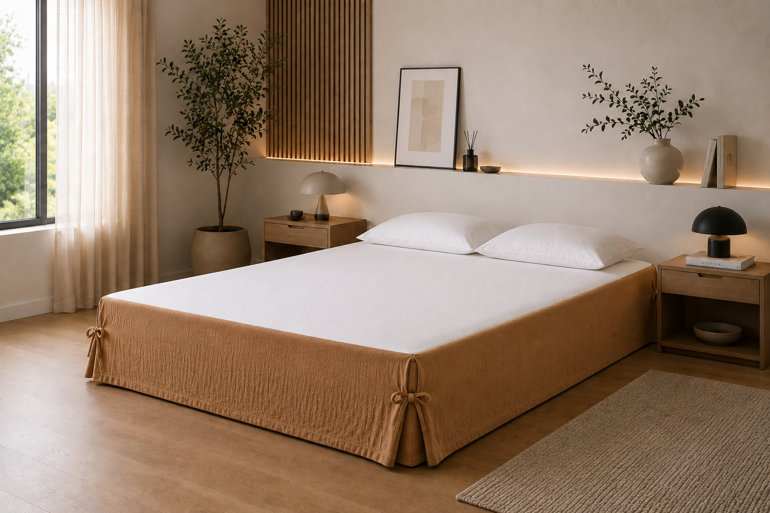 Cache-sommier 160 X 200 Cm Double Gaze De Coton Gaïa Camel - Qualité Haut De Gamme