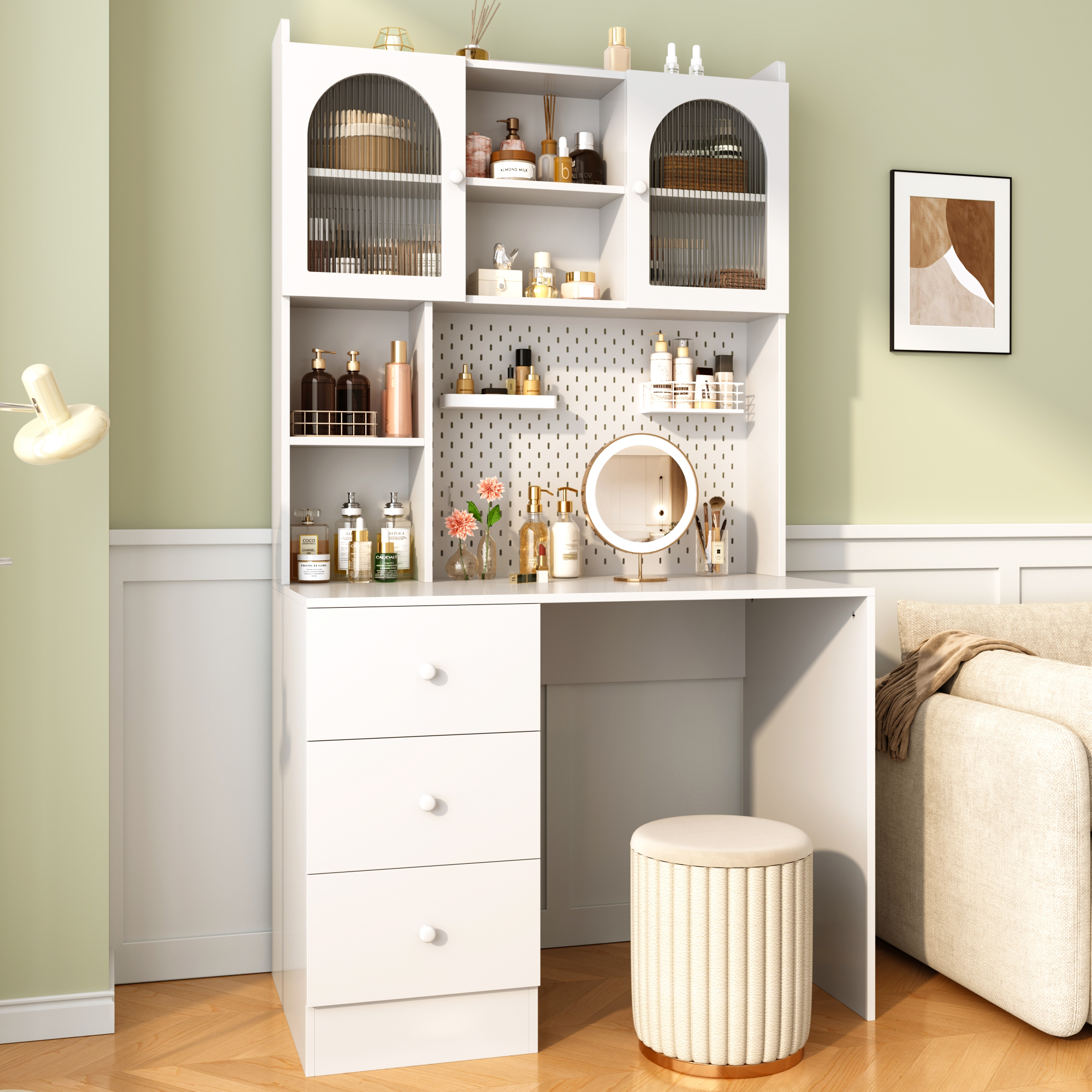 Bureau Multifonction 180x100x55 Cm, Étagère Intégrée, Tableau D'Affichage, 3 Tiroirs, Mdf Blanc