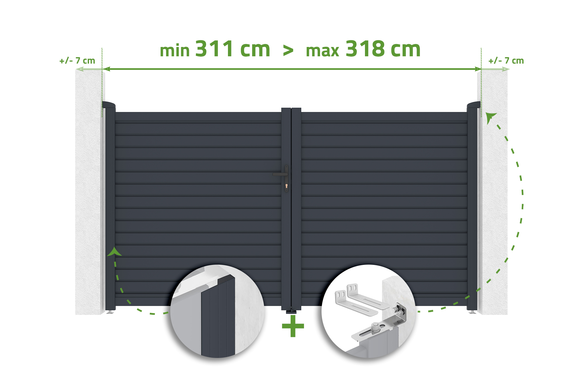 Portail Battant Ajustable En Largeur 3m Calancia H.160cm Lames Persiennes Aluminium Gris