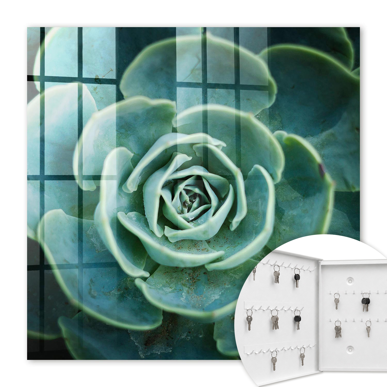 Armoire À Clés - (30 Cm X 30 Cm) - Boîte À Clés Murale - Coffret De Rangement Pour Clés - Couleur Blanche - Ouverture Vers La Gauche - Pour Maison Et Bureau - Rosette Verte