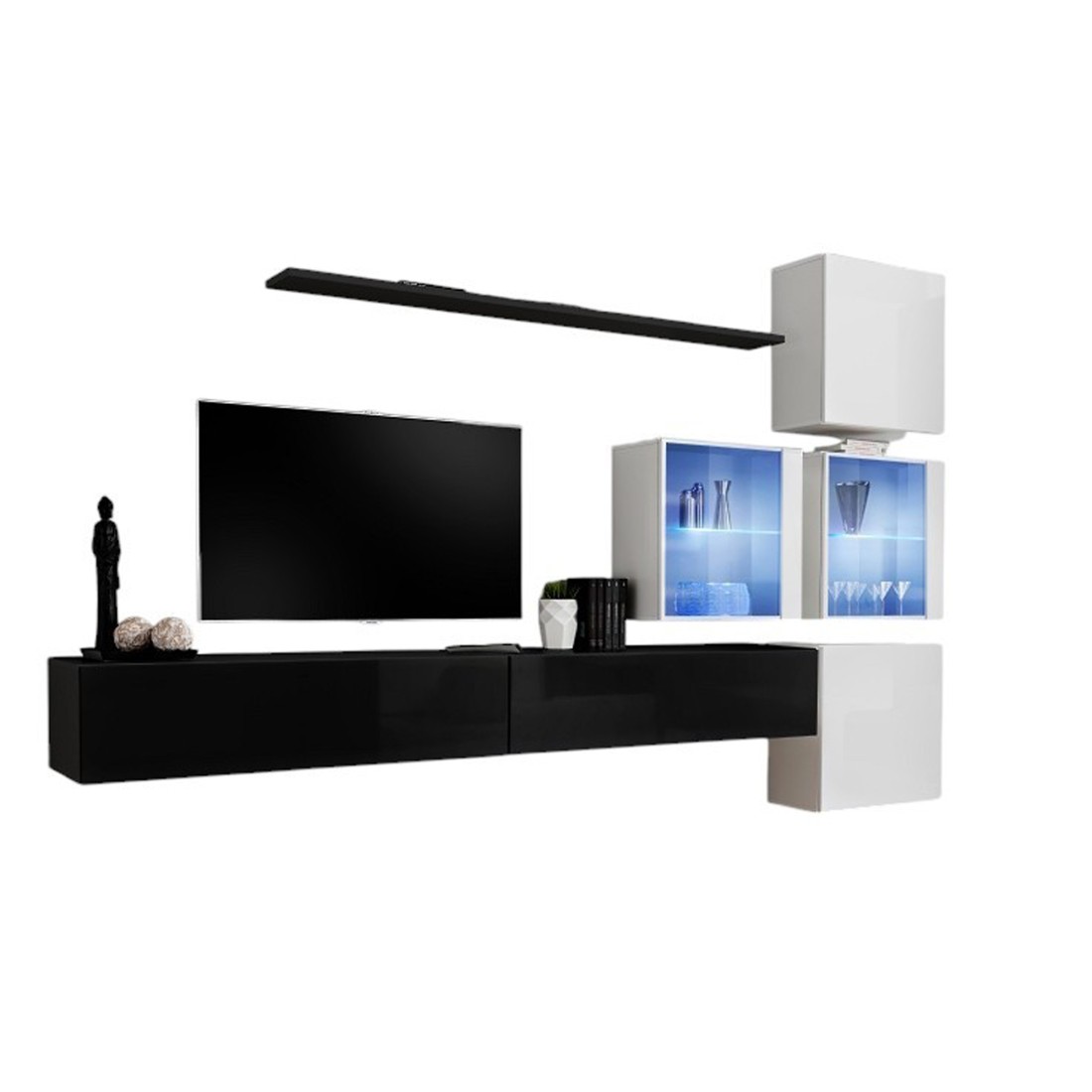 Meublorama - Ensemble Meubles De Salon Switch Xix - Design Moderne - Noir Et Blanc Brillant