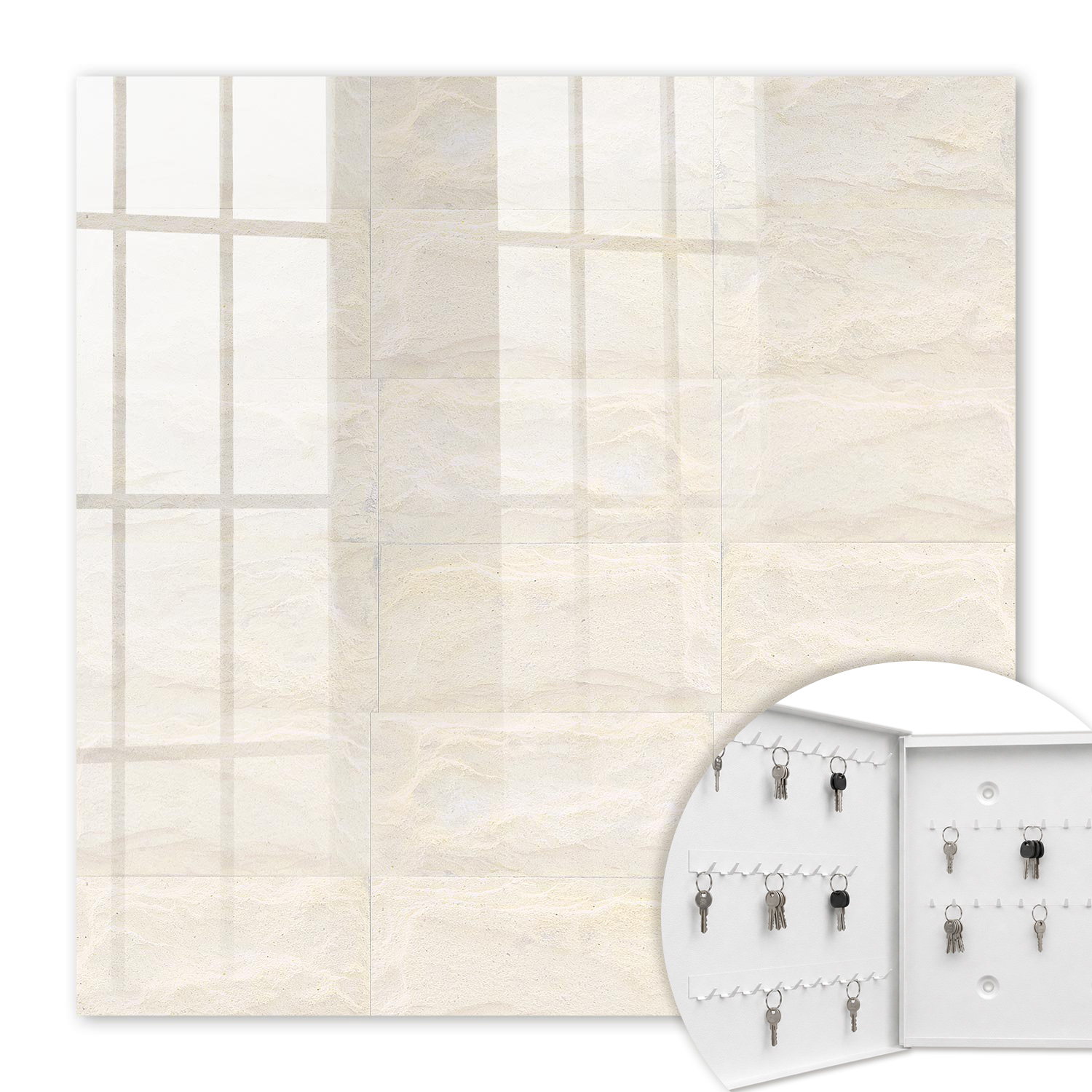 Armoire À Clés - (30 Cm X 30 Cm) - Boîte À Clés Murale - Coffret De Rangement Pour Clés - Couleur Blanche - Ouverture Vers La Gauche - Pour Maison Et Bureau - Pierre De Crème