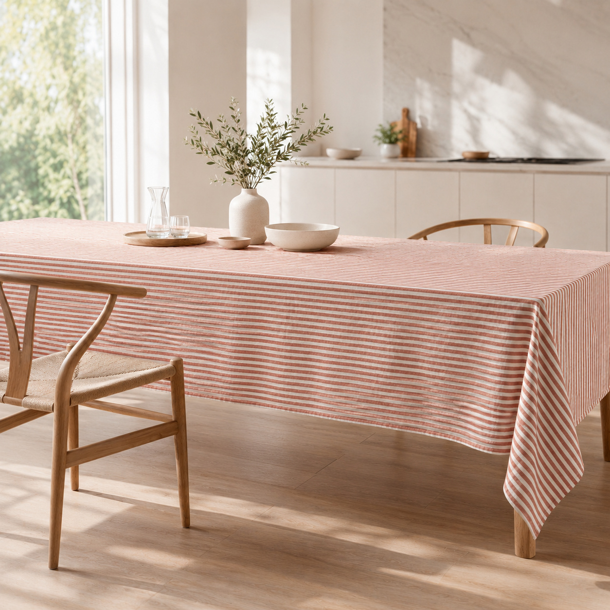 Nappe Rayée 150 X 350 Cm Double Gaze De Coton Abricot - Livia