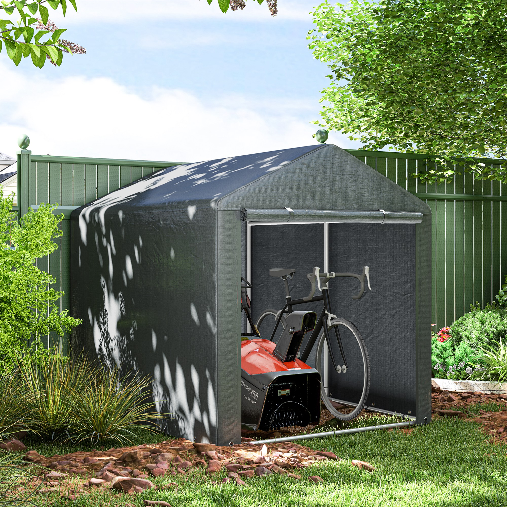 Redom Abri De Jardin 218x160x172 Cm, Porte Zippée, Protection Uv, Structure En Acier, Gris Foncé
