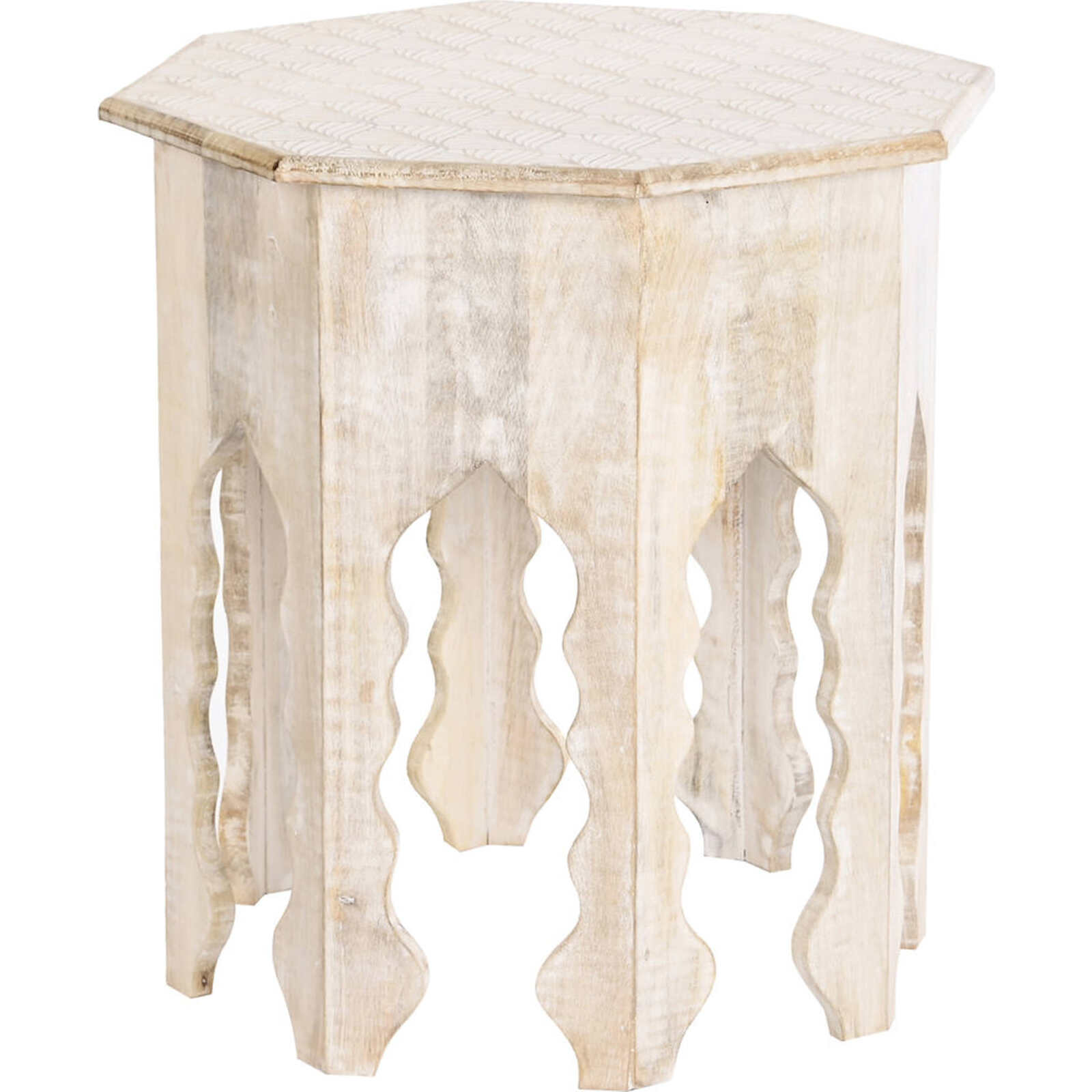 Table D'Appoint En Manguier Élégante Effet Vieilli - Manguier Effet Vieilli Aux Notes Blanc Cassé