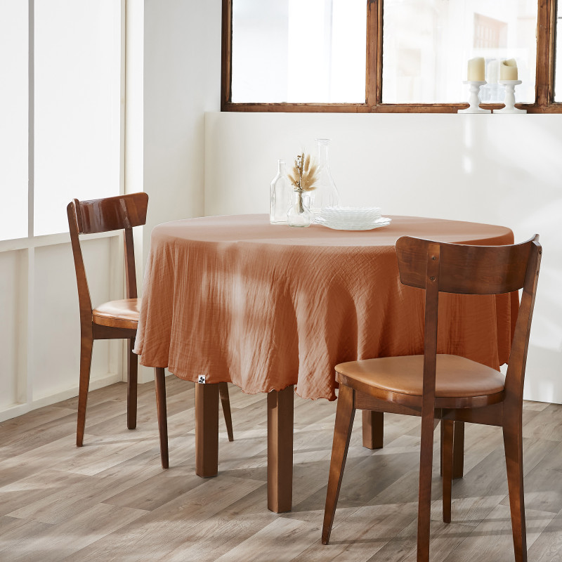 Nappe De Table "gaïa" Ronde 180 Cm "gaze De Coton" L'Effet Papillon - Gaia Abricot -