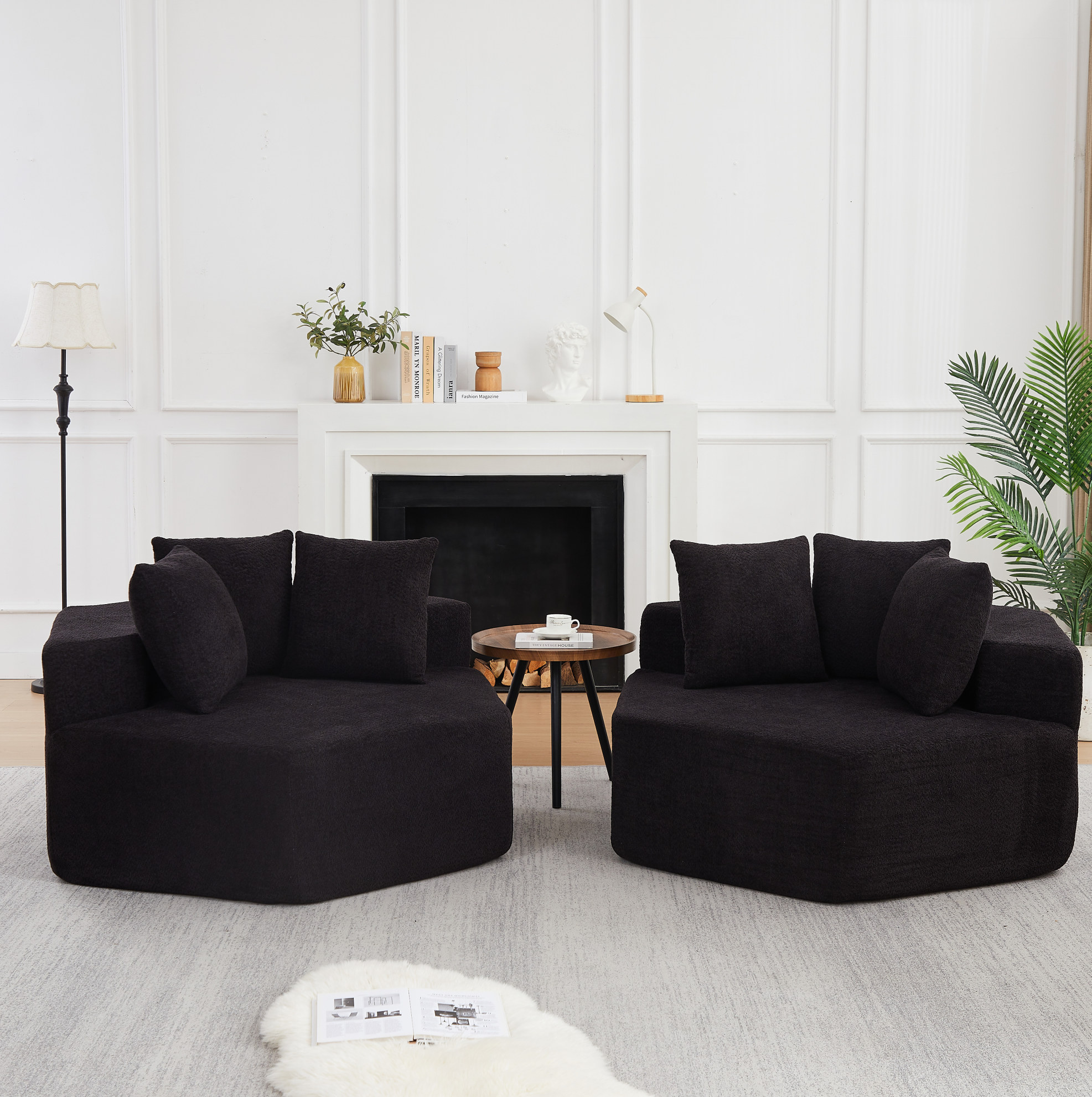 Fauteuil Modulable Hexagonal En Chenille Noire, 122 X 122 X 76 Cm, Style Moderne