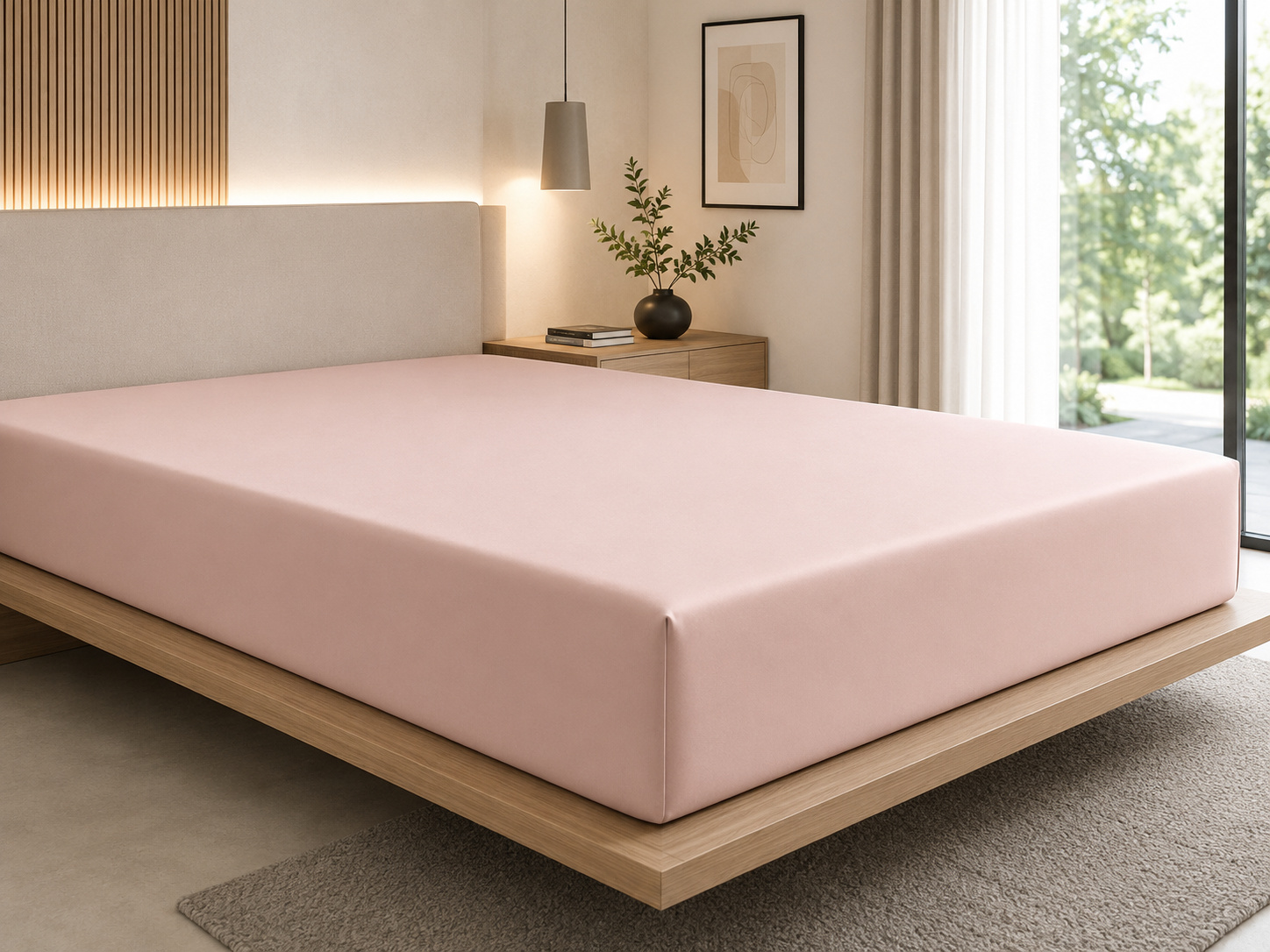 Drap-housse 180 X 200 Cm Prestige Blush - Satin De Coton Peigné 120 Fils/cm² - Bonnet 30 Cm