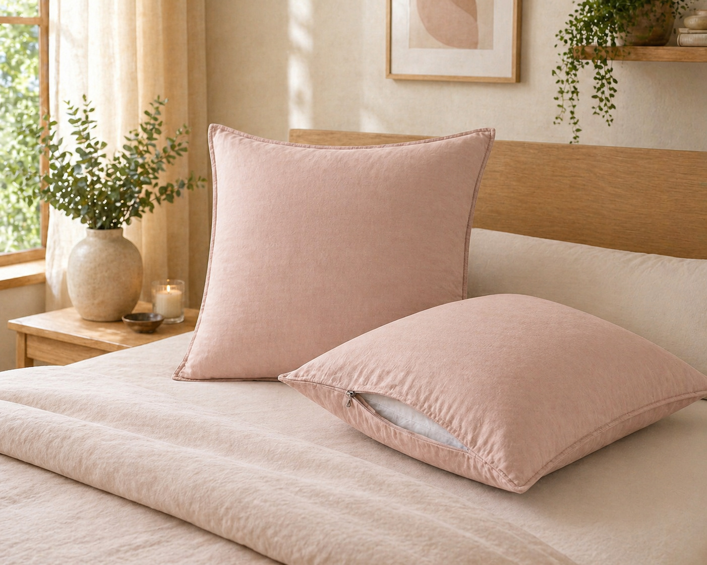 Lot De 2 Taies D'oreiller 63 X 63 Cm Lyocell Uni - Lysandre Blush