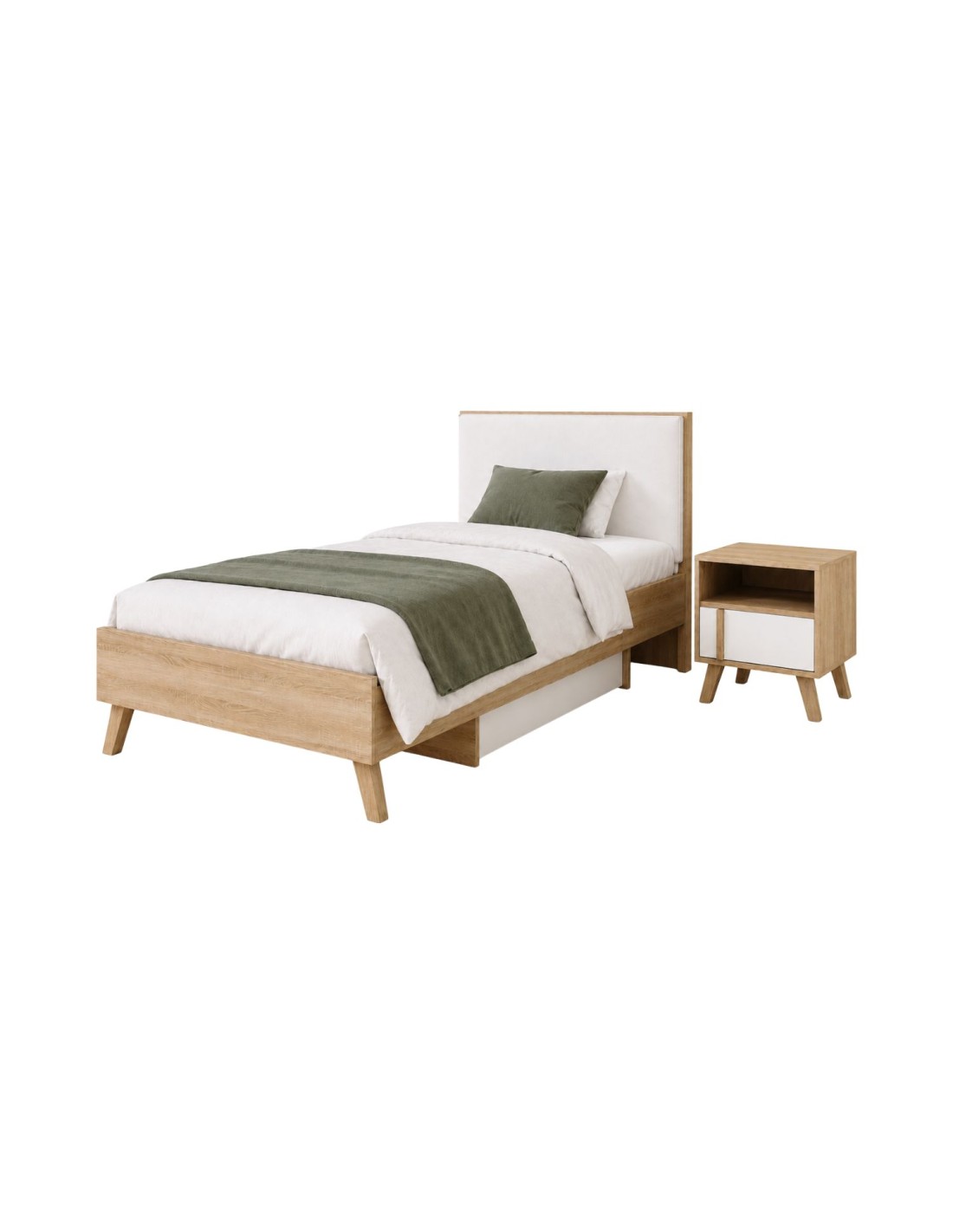 Ensemble Chambre Enfant Malmo Avec Lit 90x200 Et Chevet - Chêne Clair Et Blanc