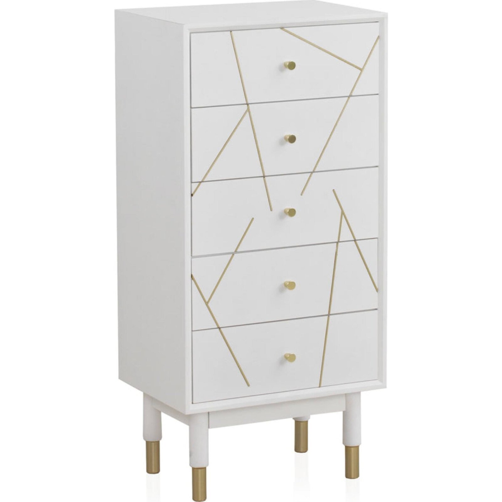 Chiffonnier Blanc Laqué Détails Dorés Design Élégant Bois Mdf - Blanc Mat Avec Détails Dorés