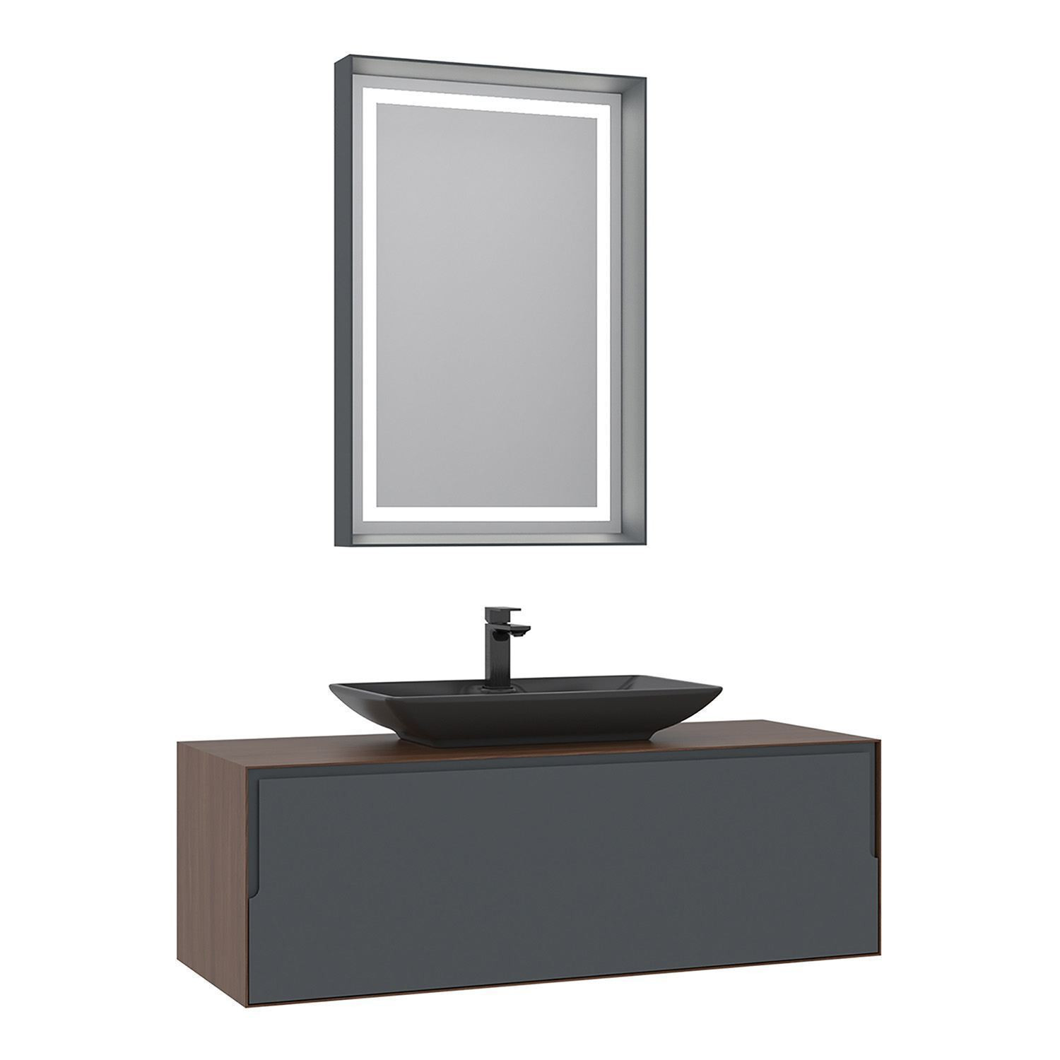 Meuble Avec Simple Vasque Et Miroir "craft 120" - 120 X 50 X 40 Cm - Walnut / Anthracite