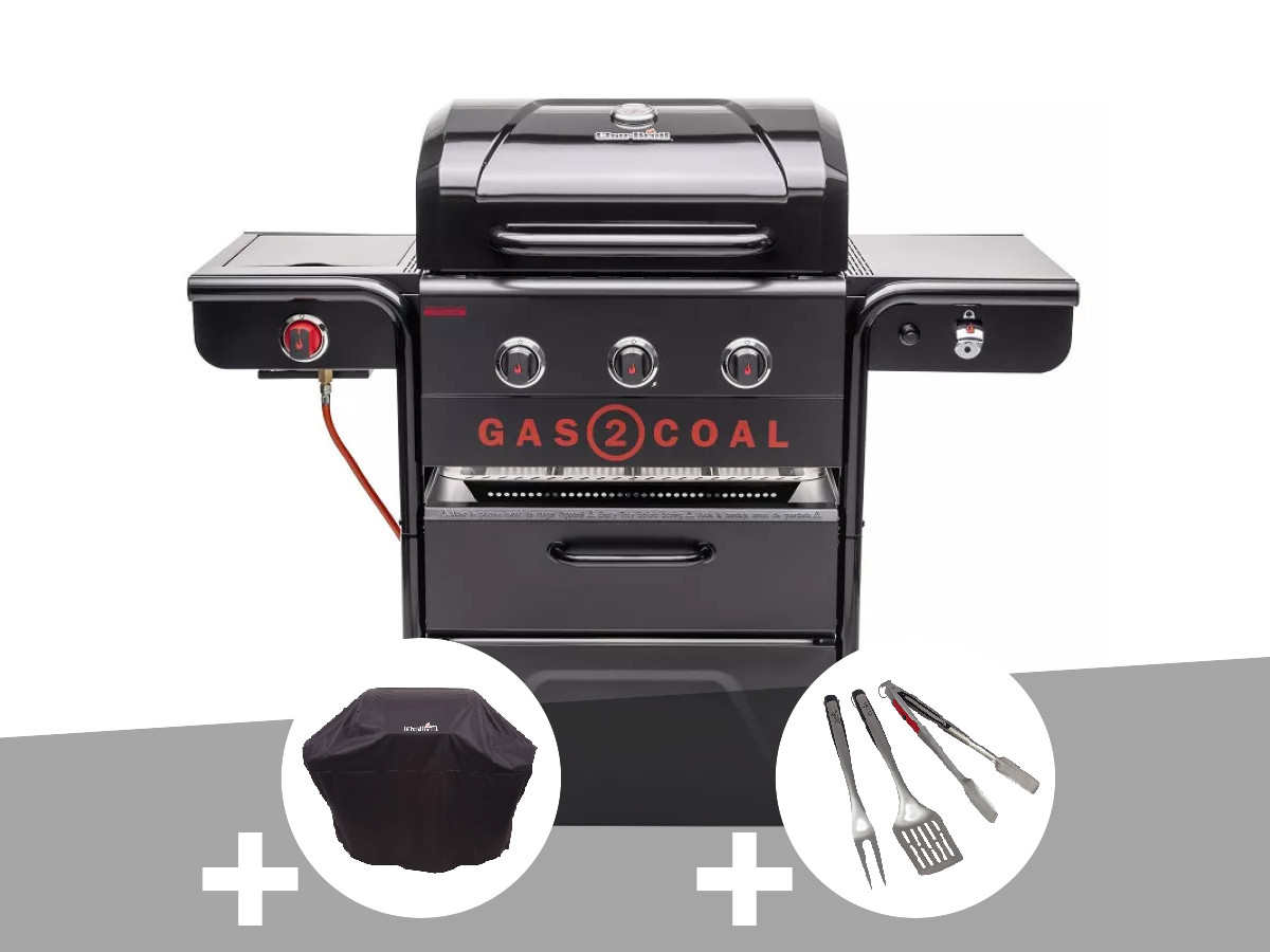 Barbecue Hybride Gaz Et Charbon Gas2coal Special Edition - 3 Brûleurs + Housse + Kit 3 Ustensiles - Char-broil