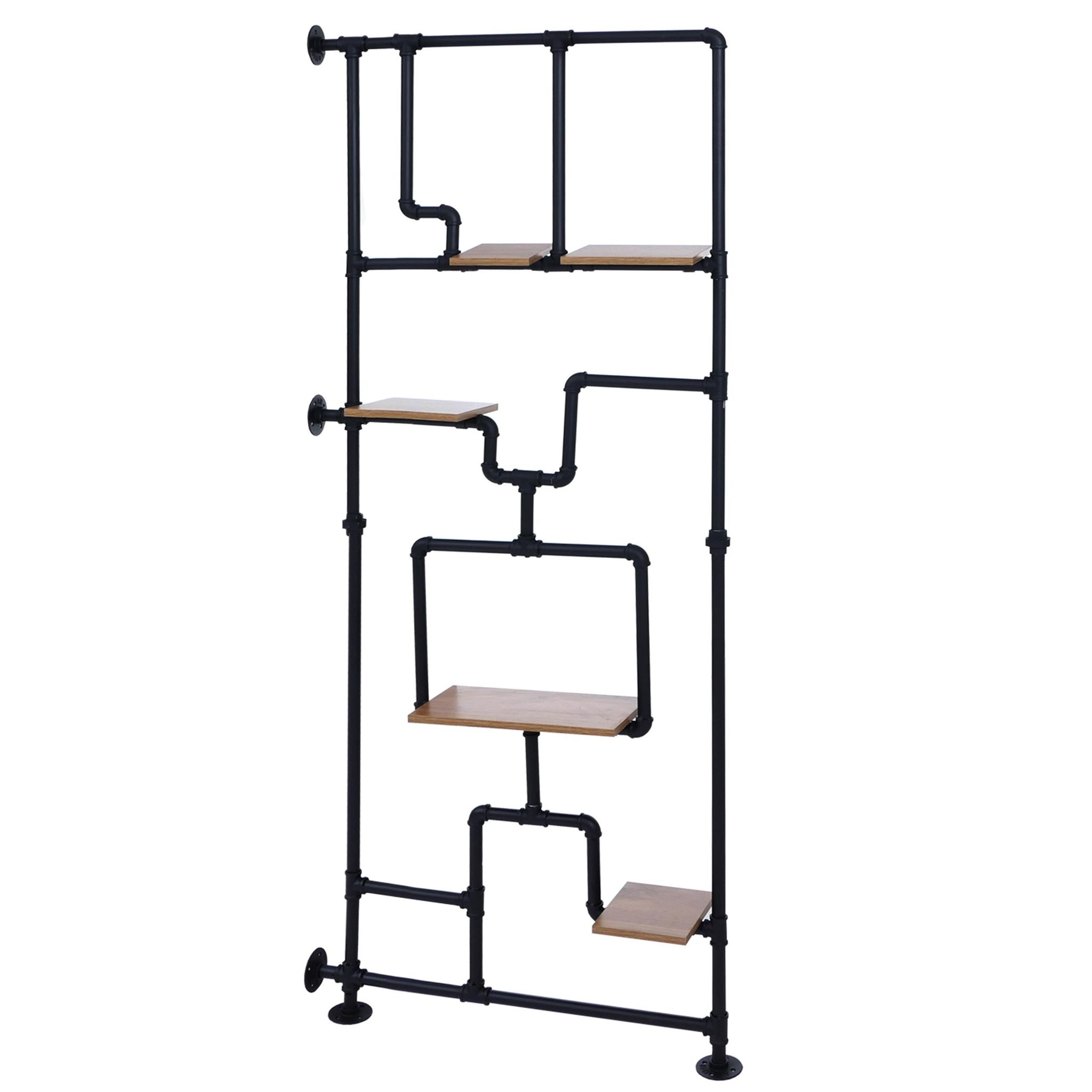 Bibliothèque Séparateur De Pièce Style Industriel 5 Étagères 203 X 80 Cm Mdf Brun Clair Et Fer 040008758