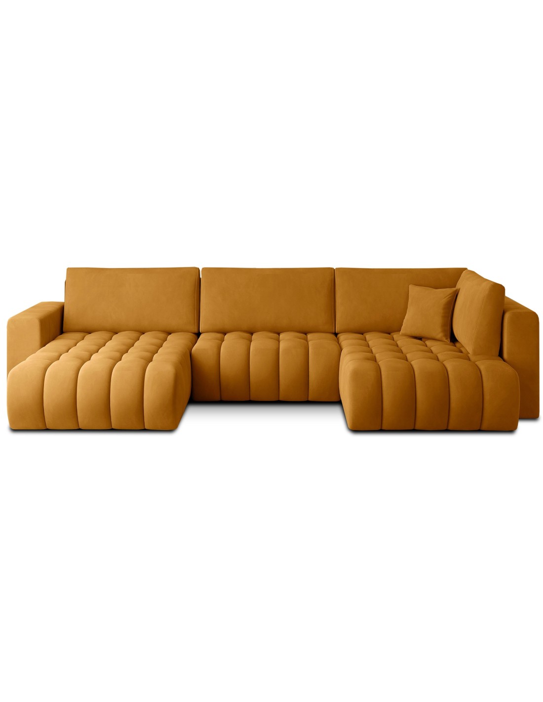 Canapé D'Angle Bonita Convertible 6 Places Jaune Orangé Tissu - Gauche - 350x175cm