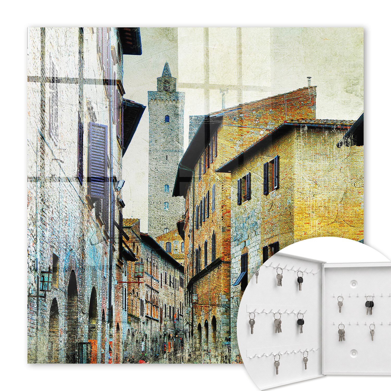 Armoire À Clés - (30 Cm X 30 Cm) - Boîte À Clés Murale - Coffret De Rangement Pour Clés - Couleur Blanche - Ouverture Vers La Gauche - Pour Maison Et Bureau - Rue Méditerranée