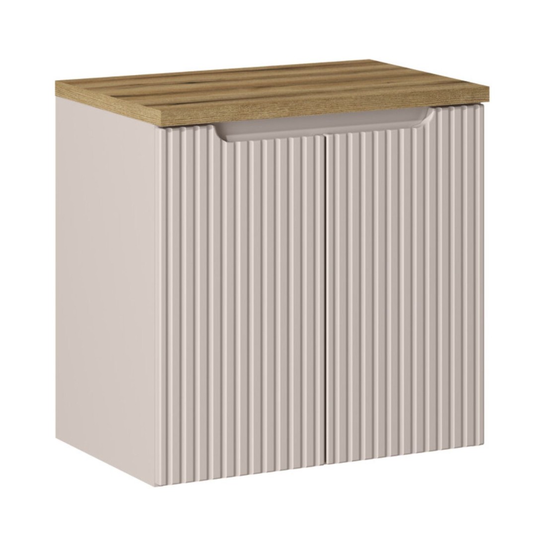Ensemble De Salle De Bain Vano Cachemire Et Chêne 60cm: Meuble Sous Vasque À Placards Rainuré Verticalement + Plan Pour Vasque