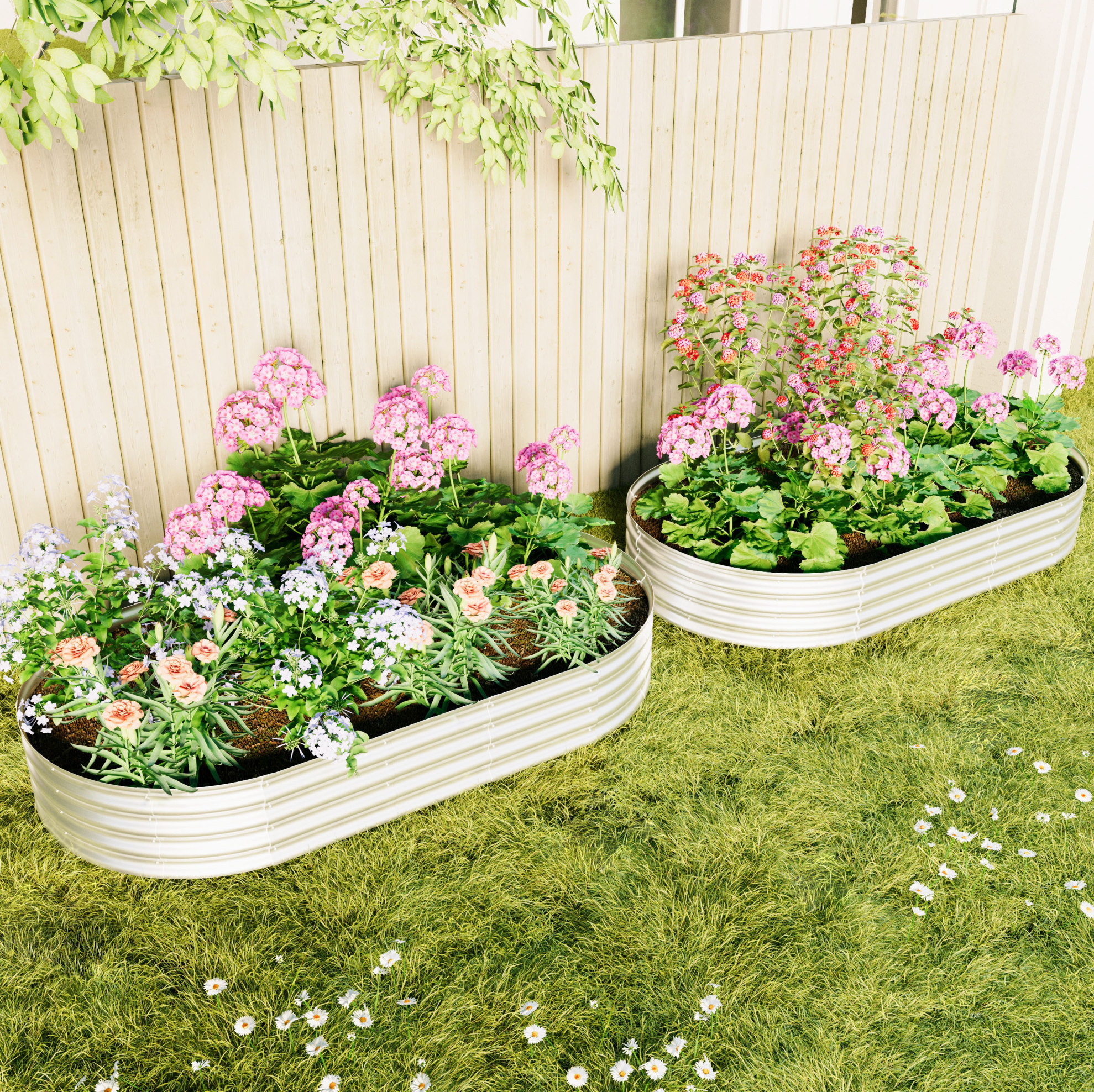 Bac De Jardin Surélevé En Acier Galvanisé, Lot De 2, 243,8 X 121,9 X 30,5 Cm, Argent