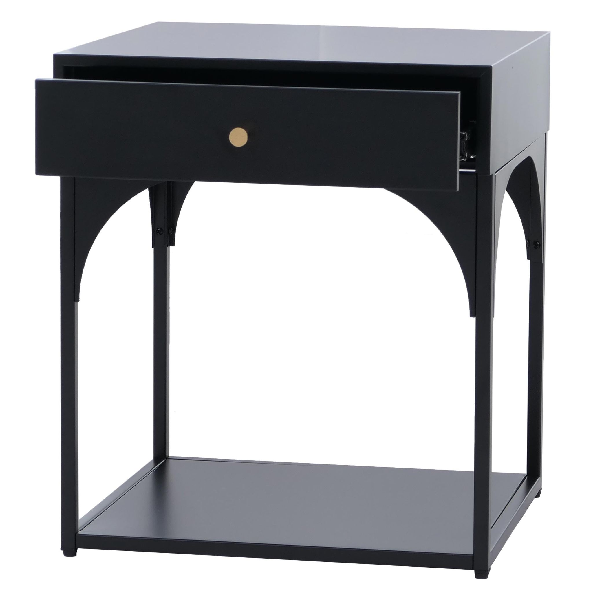 Table De Chevet Avec Tiroir Et Compartiment Ouvert 50x43x41 Cm En Acier Thermolaqué Noir 04_0008871