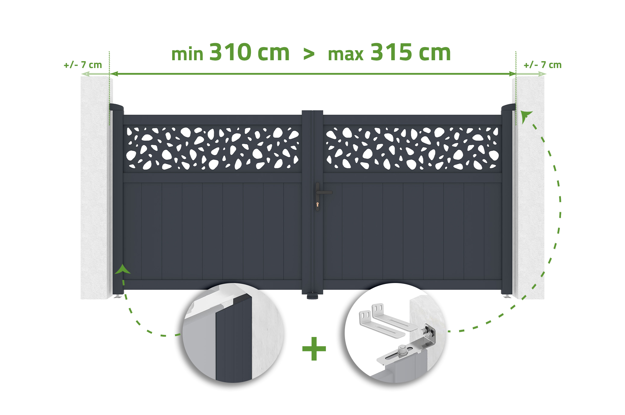 Portail Battant 3m Ajustable En Largeur Dolomite Sunny H.140cm Aluminium Gris