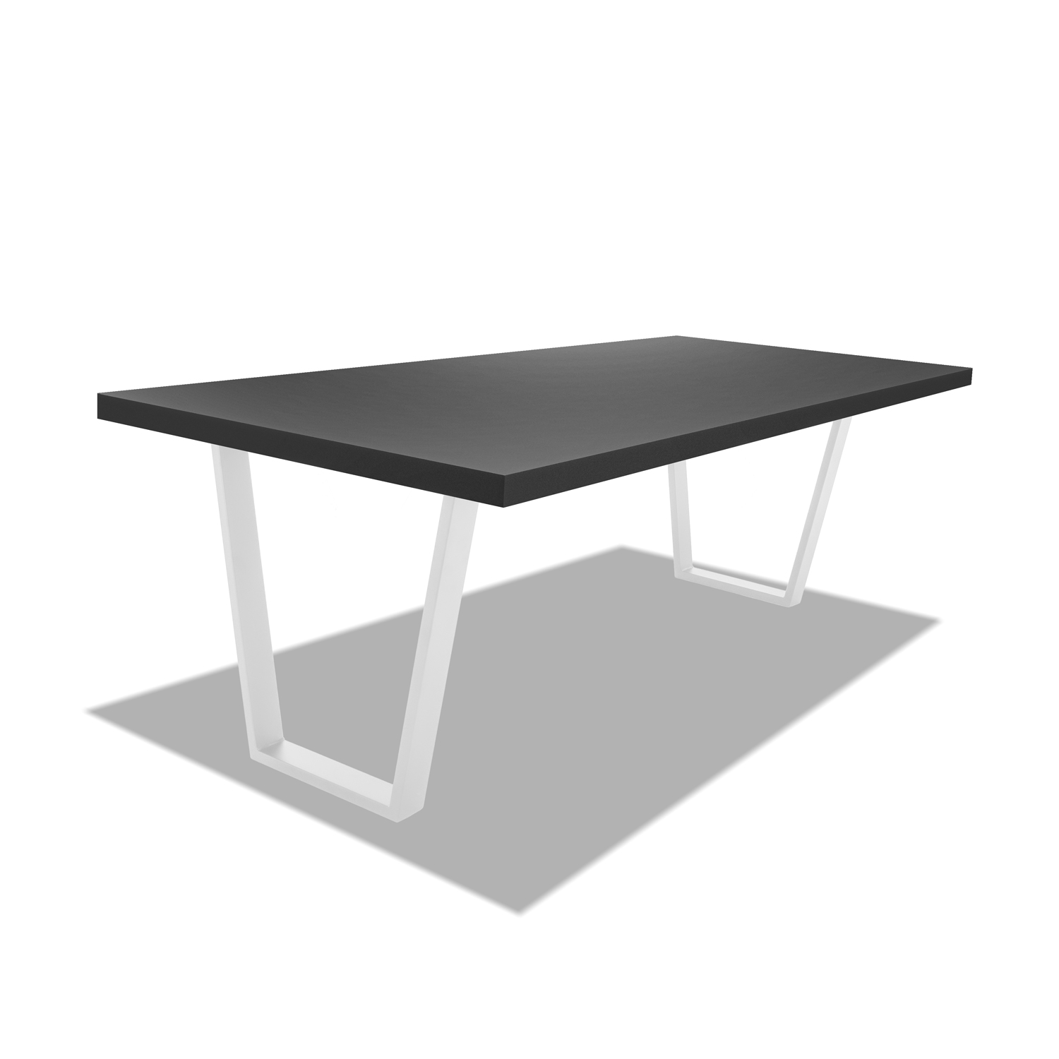 Table De Salle À Manger En Bois Et Métal - Pieds Blancs Trapézoïdaux - 220x100 Cm