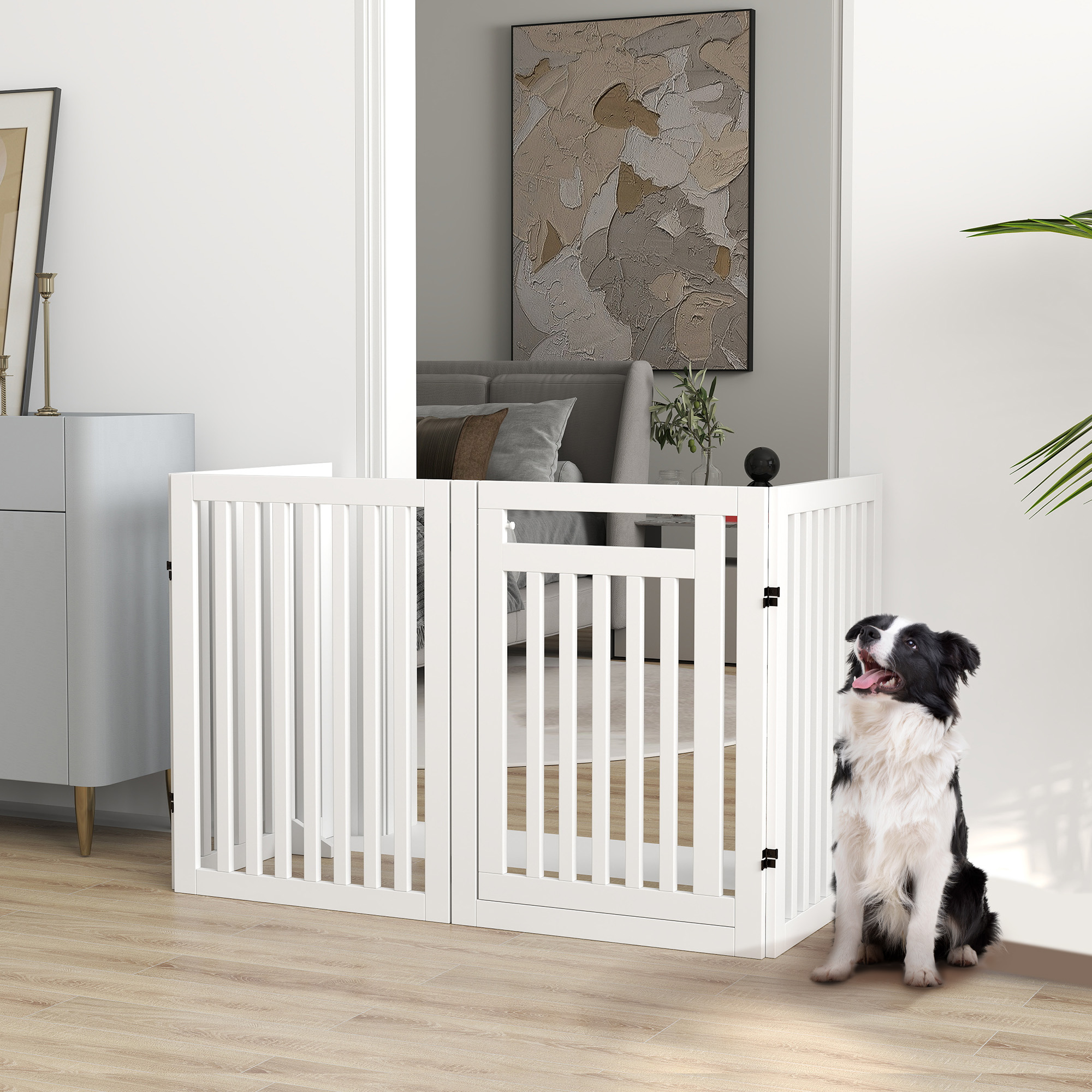 Barrière Pour Chien Sans Perçage Pliable, 4 Panneaux, Mdf Blanc, 81 Cm, Redom