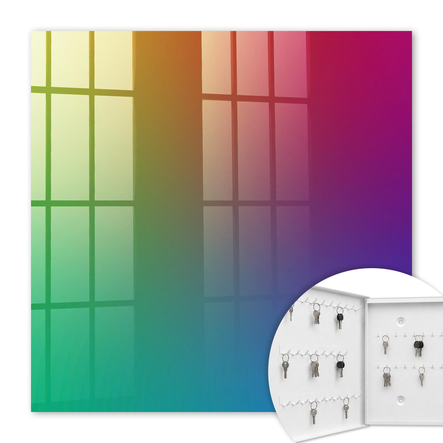 Armoire À Clés - (30 Cm X 30 Cm) - Boîte À Clés Murale - Coffret De Rangement Pour Clés - Couleur Blanche - Ouverture Vers La Gauche - Pour Maison Et Bureau - Dégradé Coloré