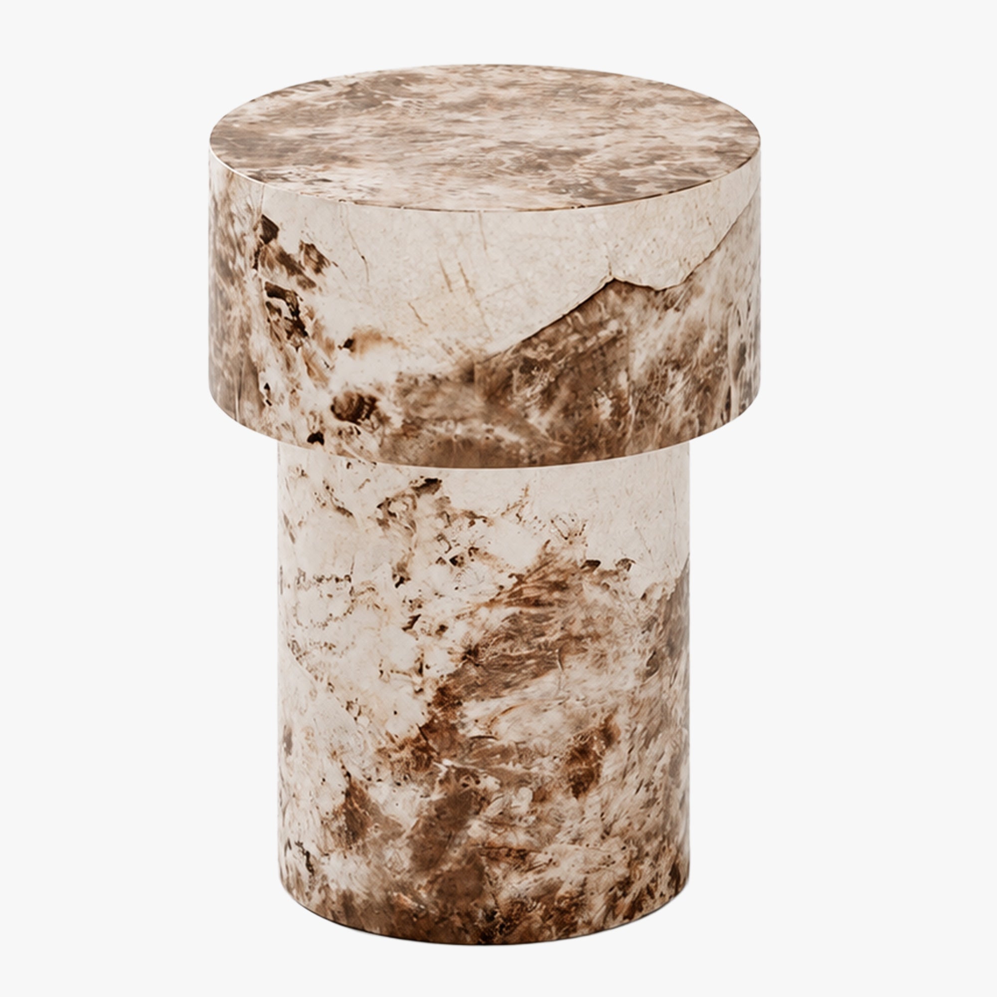 Zena-39 Table D'Appoint Ronde En Marbre D'Ingénierie Beige Et Marron D39 Cm