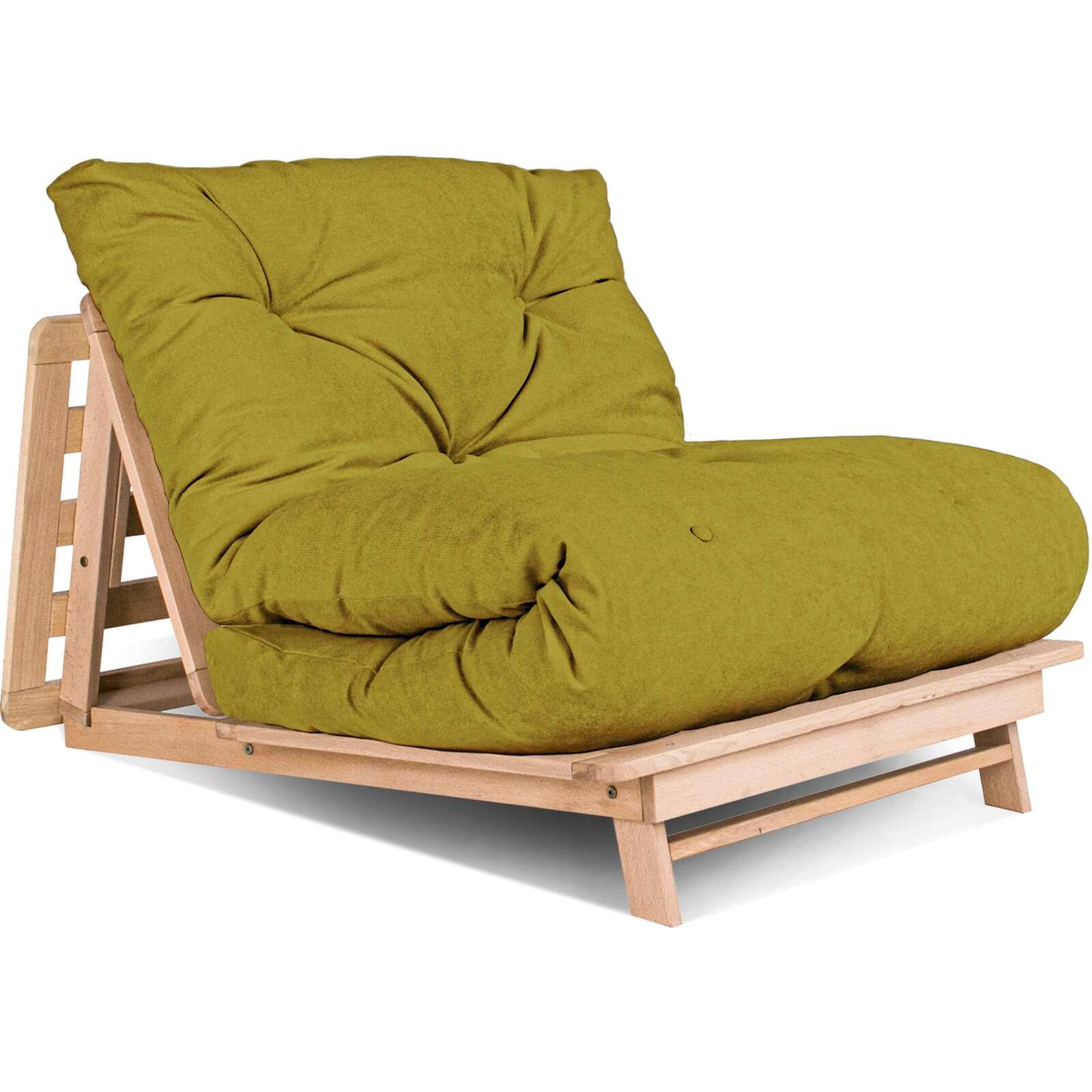 Canapé Lit Convertible En Bois Avec Matelas Beige Confort - 90 X 200 Cm - Bois Clair Et Beige