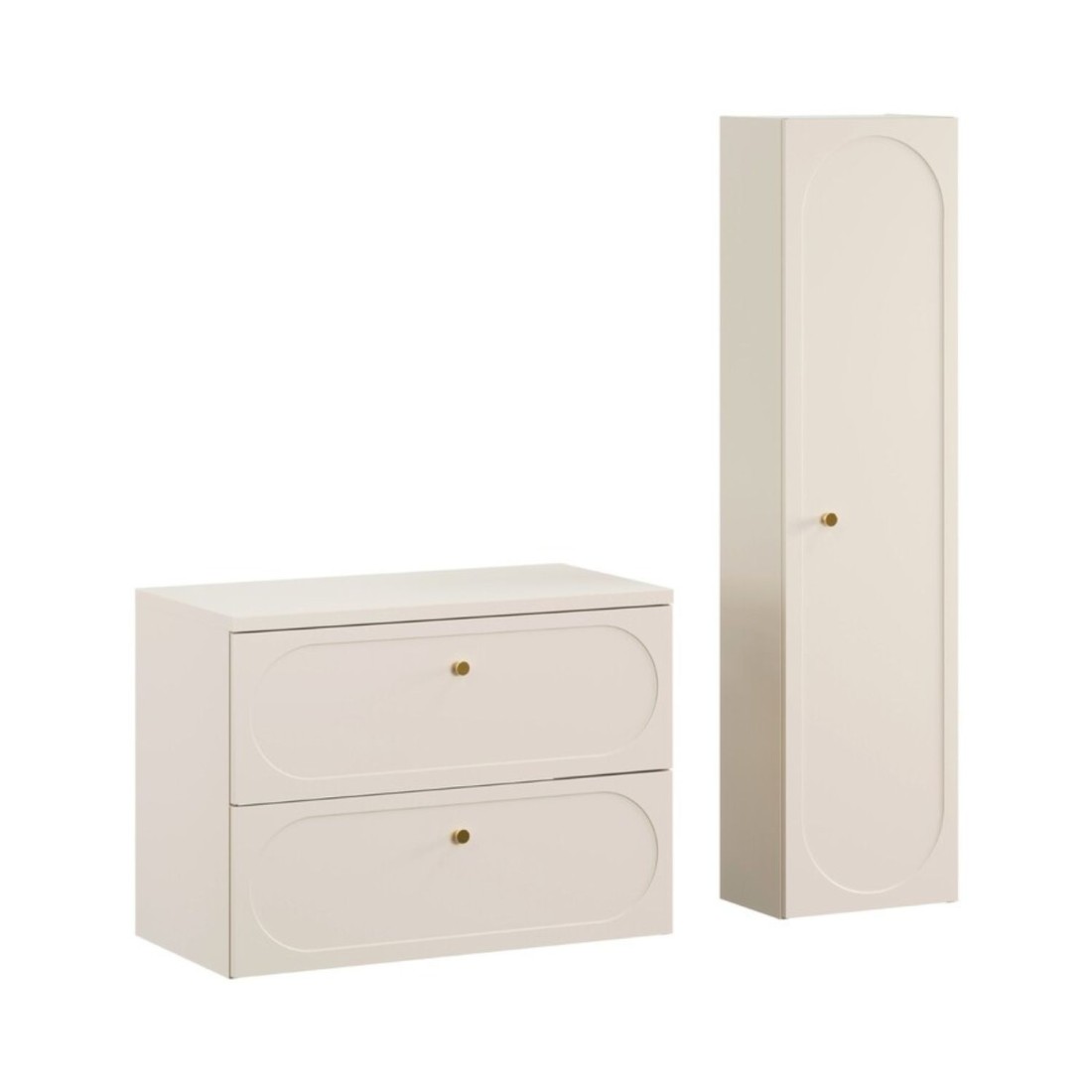 Ensemble Tornado Beige: Meuble Sous Vasque 80cm + Plan Pour Vasque + Colonne De Rangement