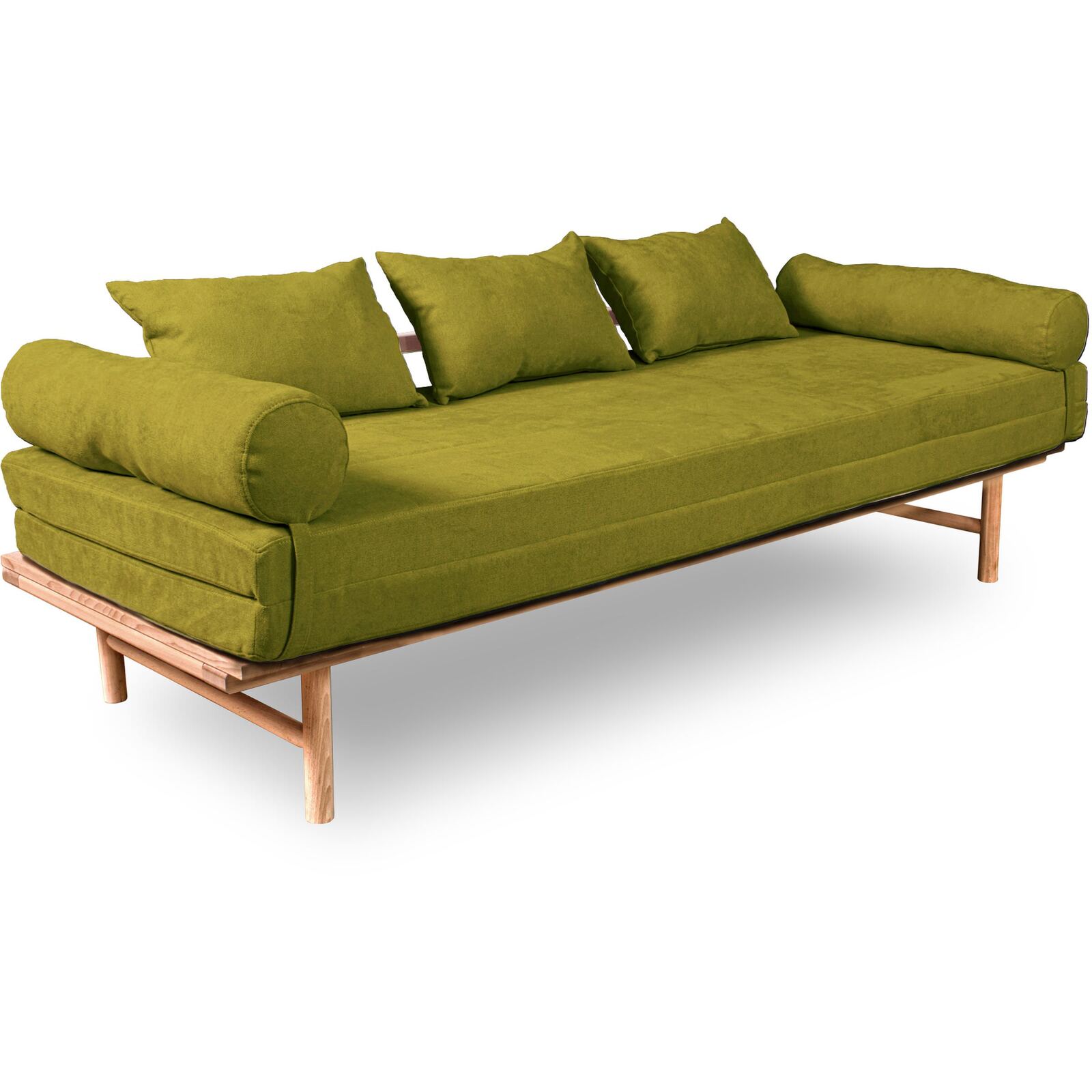 Canapé Lit Convertible Design En Tissu Beige Et Bois - 140 X 200 Cm - Bois Clair Et Beige