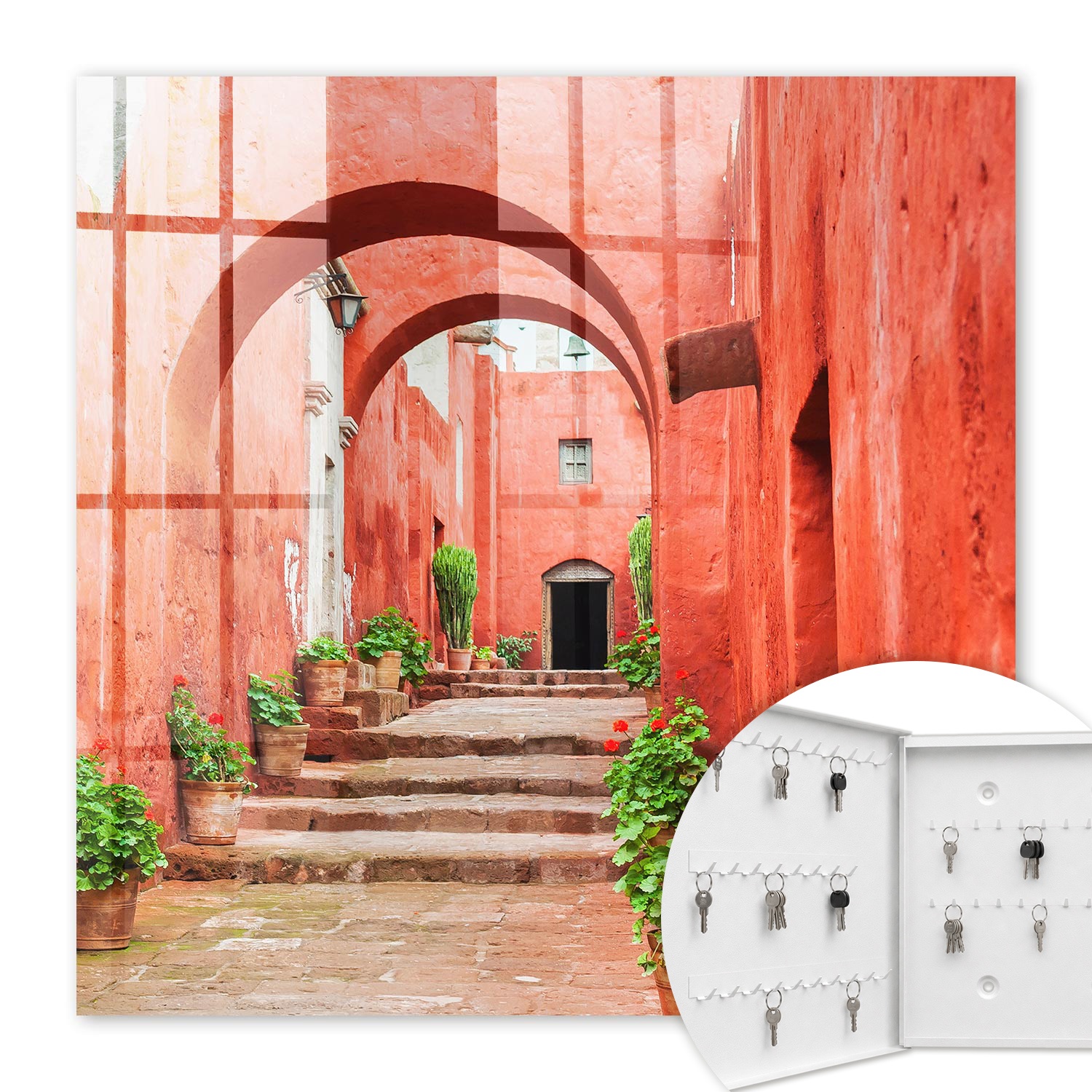 Armoire À Clés - (30 Cm X 30 Cm) - Boîte À Clés Murale - Coffret De Rangement Pour Clés - Couleur Blanche - Ouverture Vers La Gauche - Pour Maison Et Bureau - Rue Rouge