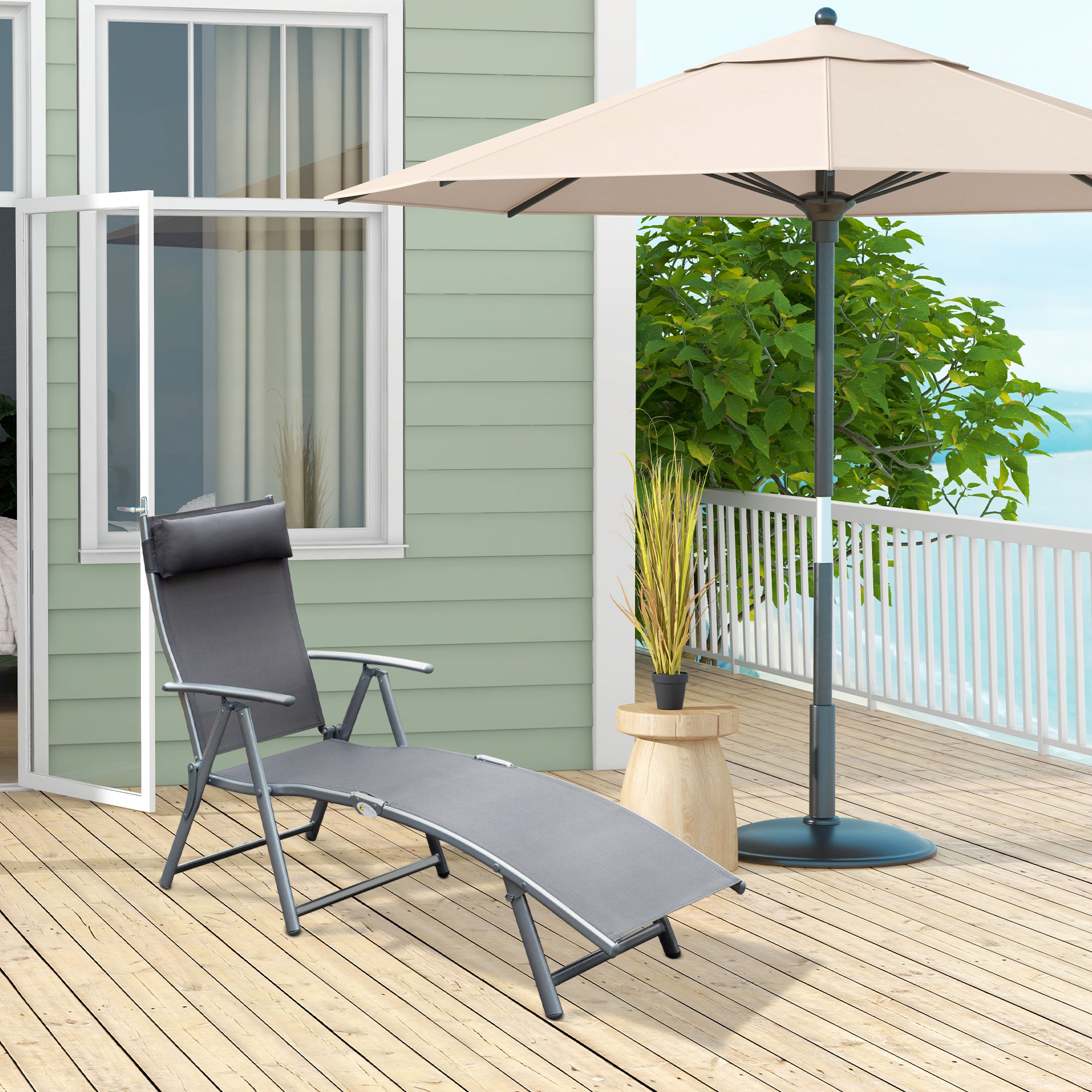 Redom Bain De Soleil 137x63.5x100.5 Cm, Dossier Réglable 5 Positions, Pliable, Métal, Gris
