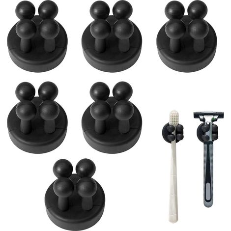Lot De 6 Noir Porte Brosse À Dents Mural En Silicone,support Brosse A Dent Auto-adhésif,multifonction Accroche Brosse A Dent Murale Pour Suspendre Salle De Bain, Cuisine, Salon, Bureau