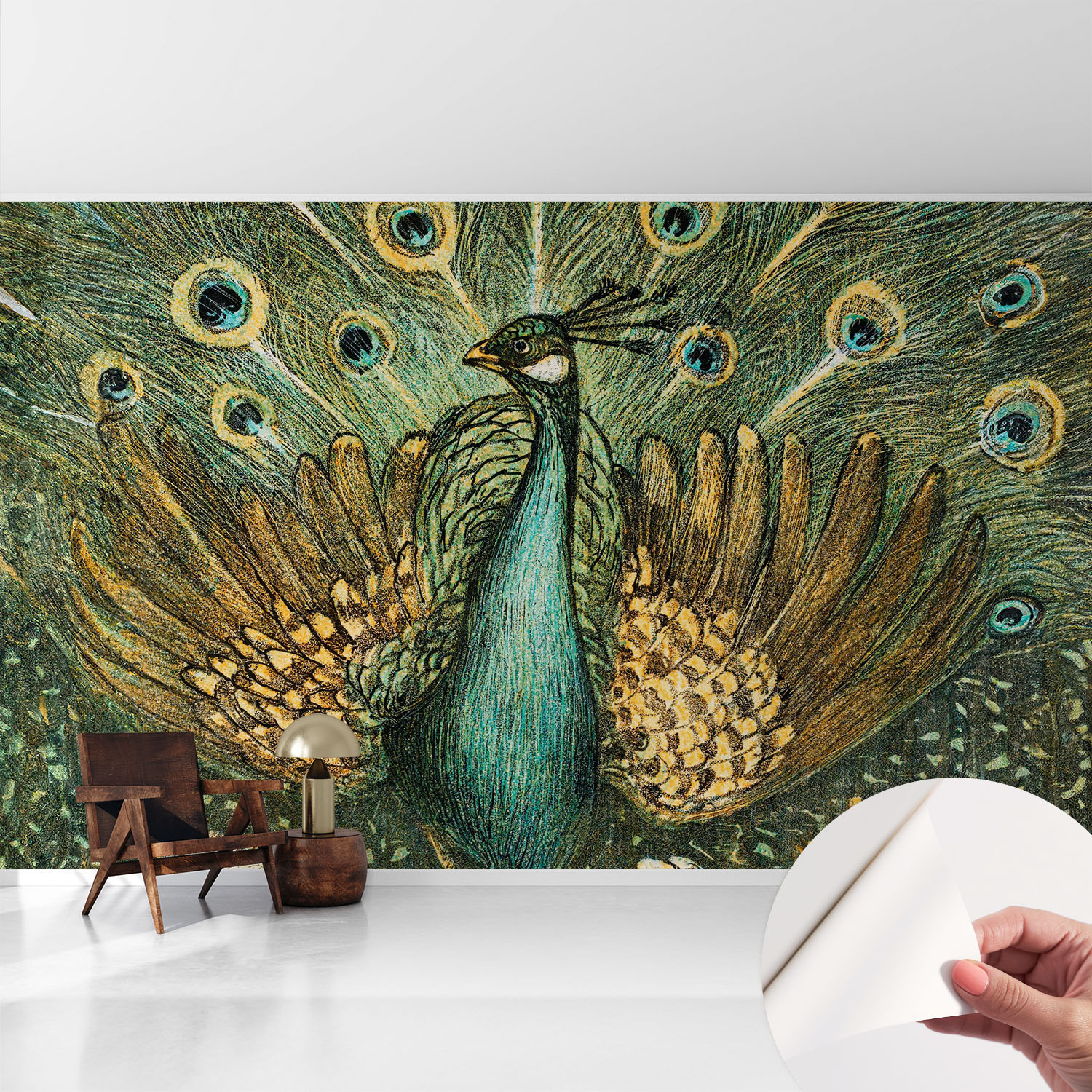 Papier Peint Autocollant Adhésif Avec Imprimé Installation Simple Qualité Excellente Sans Désordre Paon Majestueux 416x254 Cm