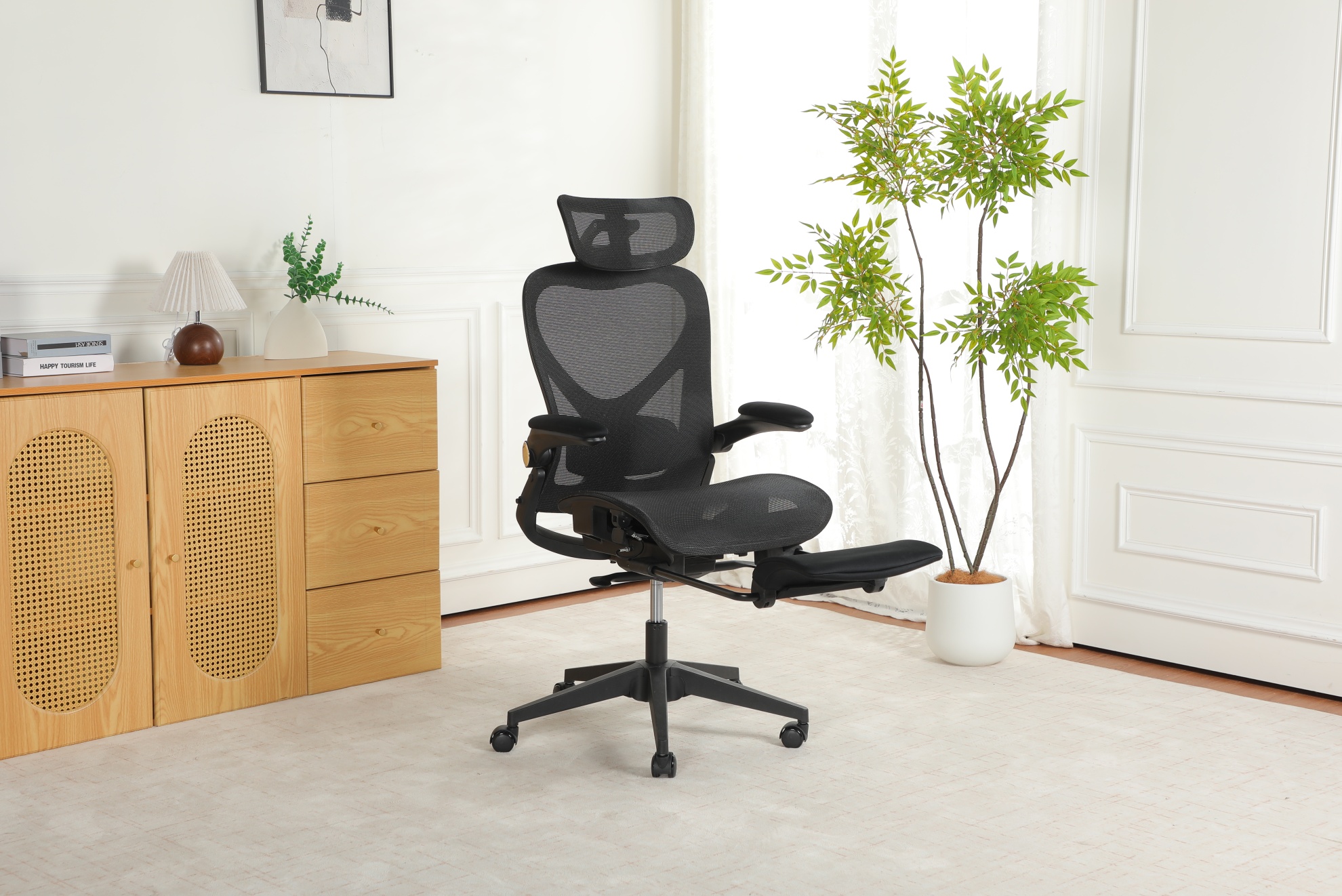 Chaise De Bureau Ergonomique Pliante En Maille, Appui-tête 3d, Soutien Lombaire, Noire Redom