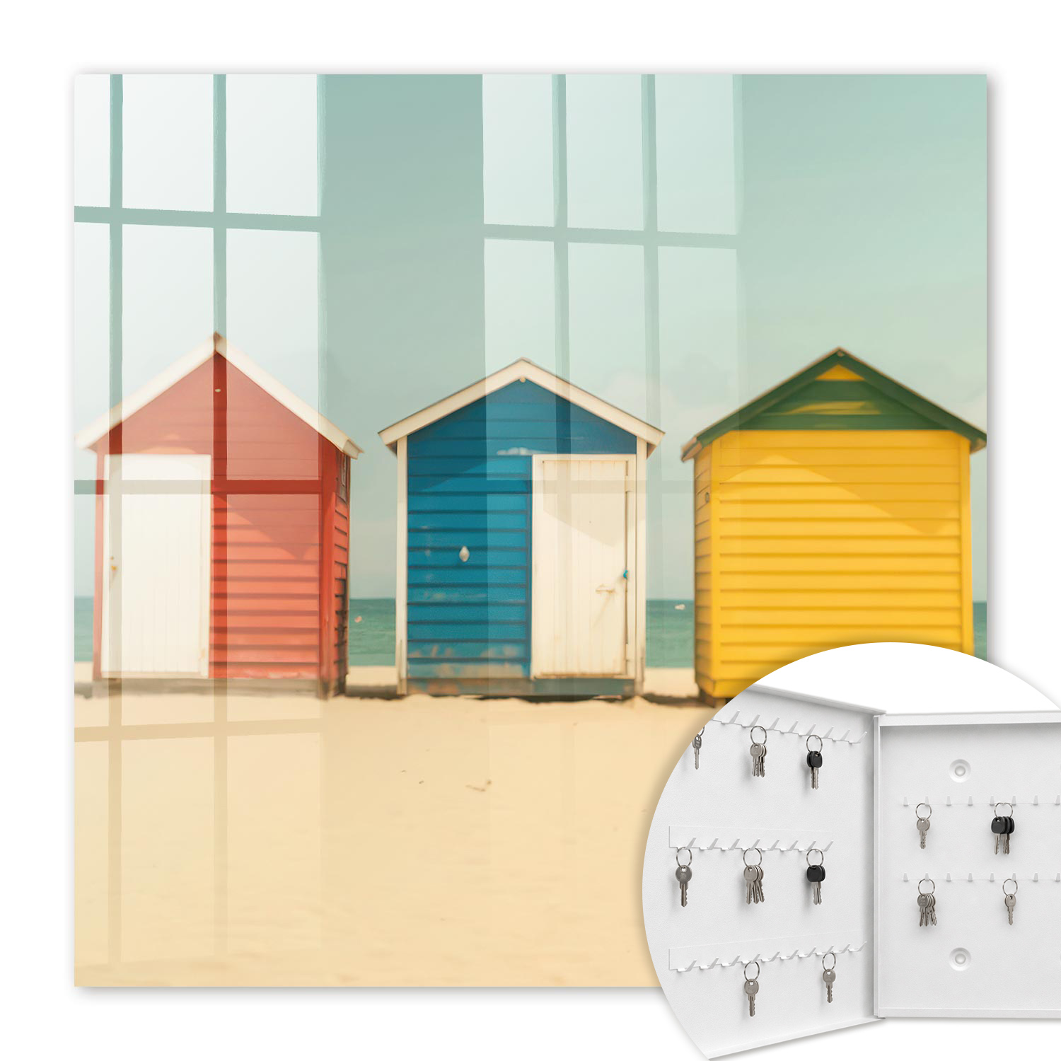 Armoire À Clés - (30 Cm X 30 Cm) - Boîte À Clés Murale - Coffret De Rangement Pour Clés - Couleur Blanche - Ouverture Vers La Gauche - Pour Maison Et Bureau - Maisons Colorées
