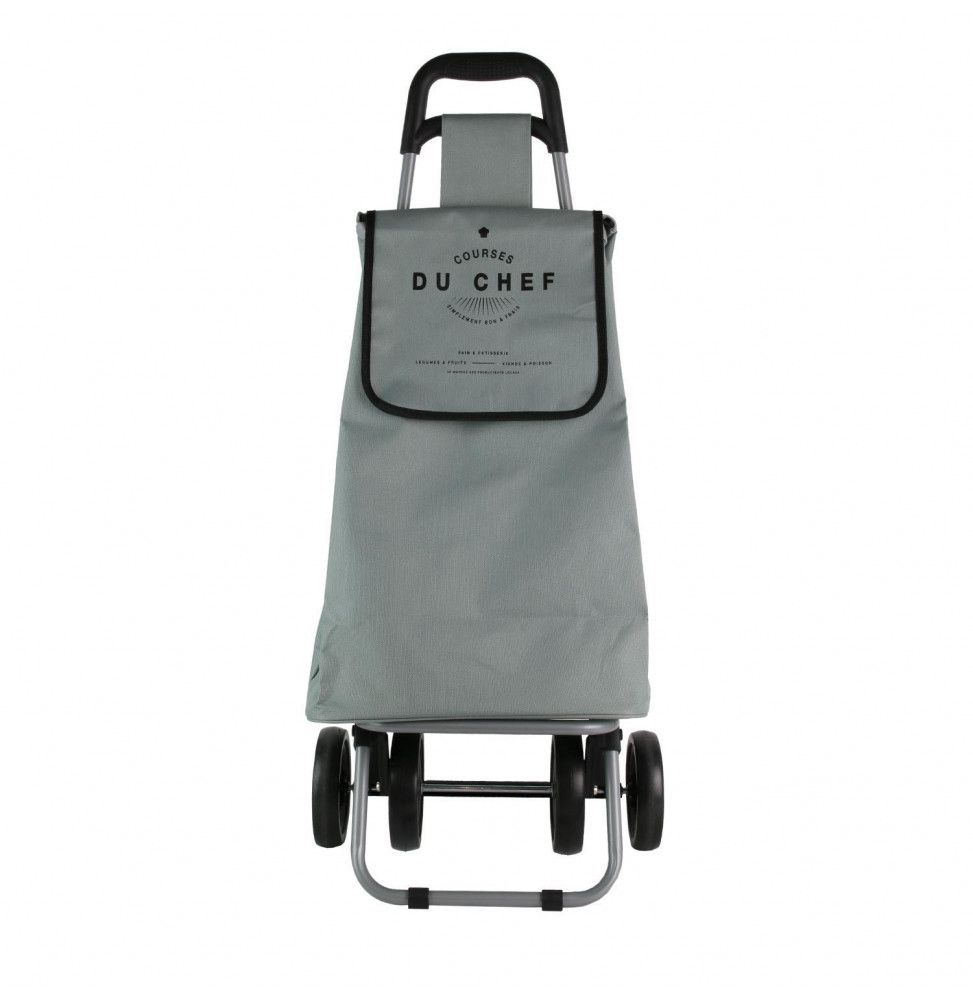 Ac-deco - Chariot De Course Motif Courses Du Chef - 4 Roues - L 41 Cm X H 87 Cm - Gris - Livraison Gratuite