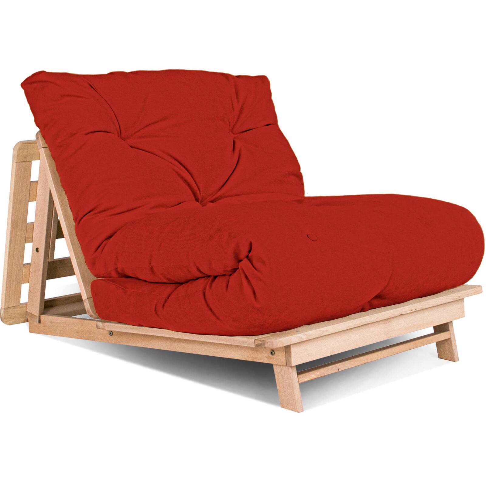 Canapé Lit Convertible En Bois Avec Matelas Beige Confort - 90 X 200 Cm - Bois Clair Et Beige