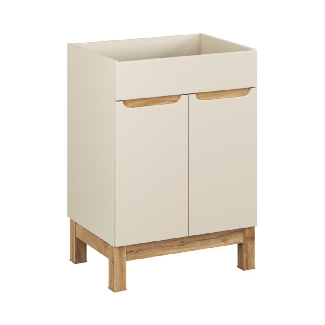 Meuble Sous Vasque Ermano - 2 Portes - Cachemire Et Chêne - L60 × H84 × P46 Cm - À Poser
