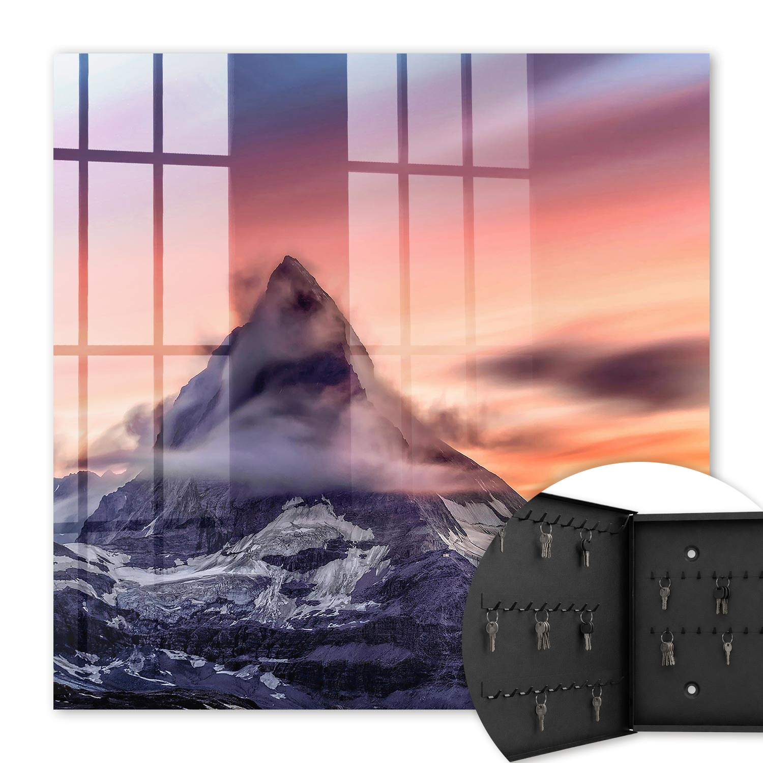 Armoire À Clés - (30 Cm X 30 Cm) - Boîte À Clés Murale - Coffret De Rangement Pour Clés - Couleur Noire - Ouverture Vers La Gauche - Pour Maison Et Bureau - Magie Des Montagnes