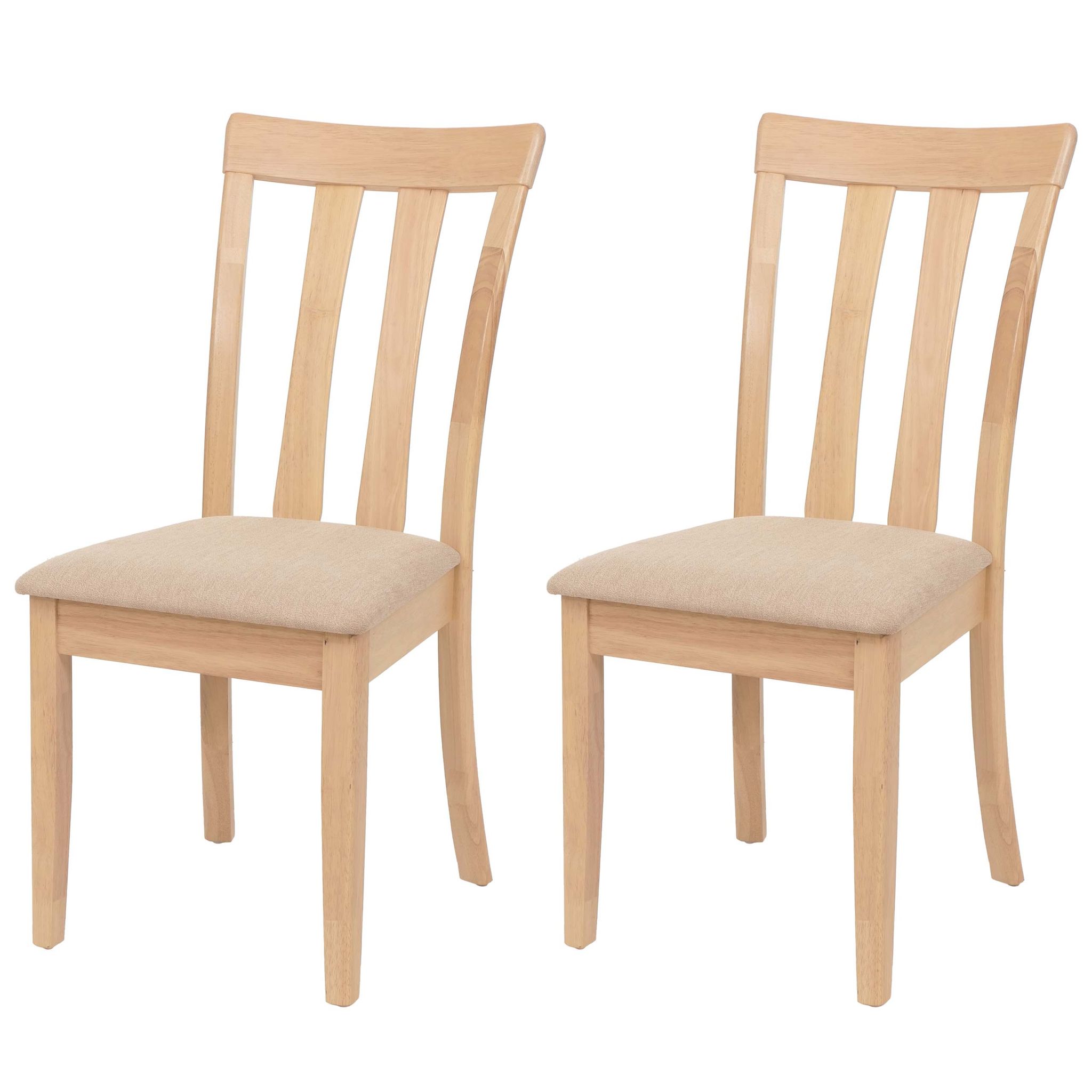 Lot De 2 Chaises De Salle À Manger Rembourrées Avec Dossier Haut Revêtement Tissu Beige Et Structure En Bois Massif 040009070