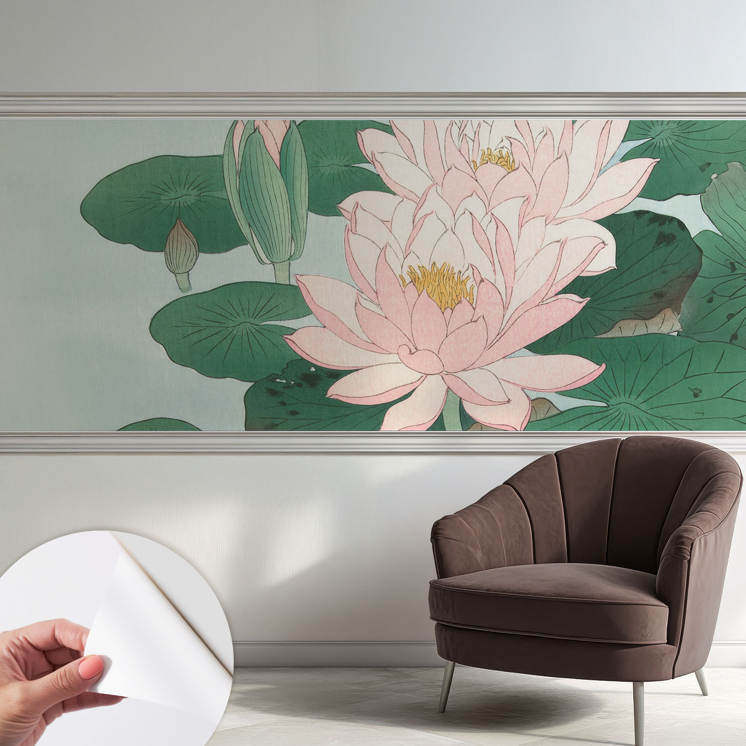 Papier Peint Adhésif Autocollant Pour Salon Chambre À Coucher Tendance Et Originale Lotus Aquatique 250x104 Cm